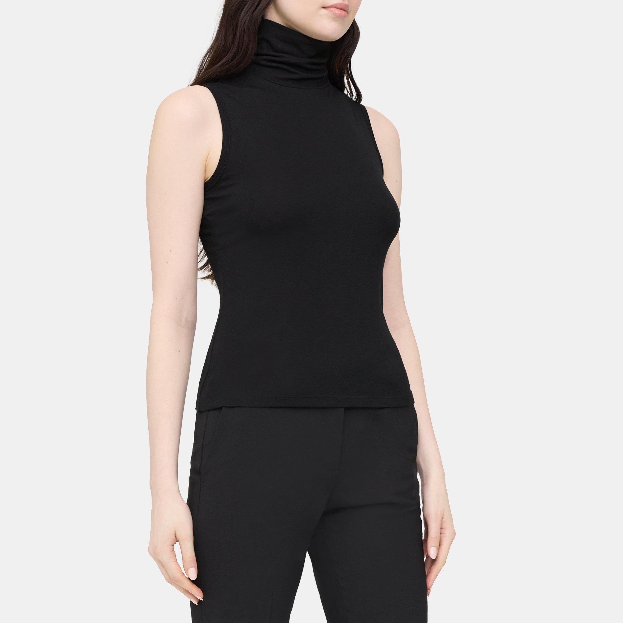 Mock Neck Sleeveless Rib Knit Top in Black - Retro, Indie and Unique Fashion