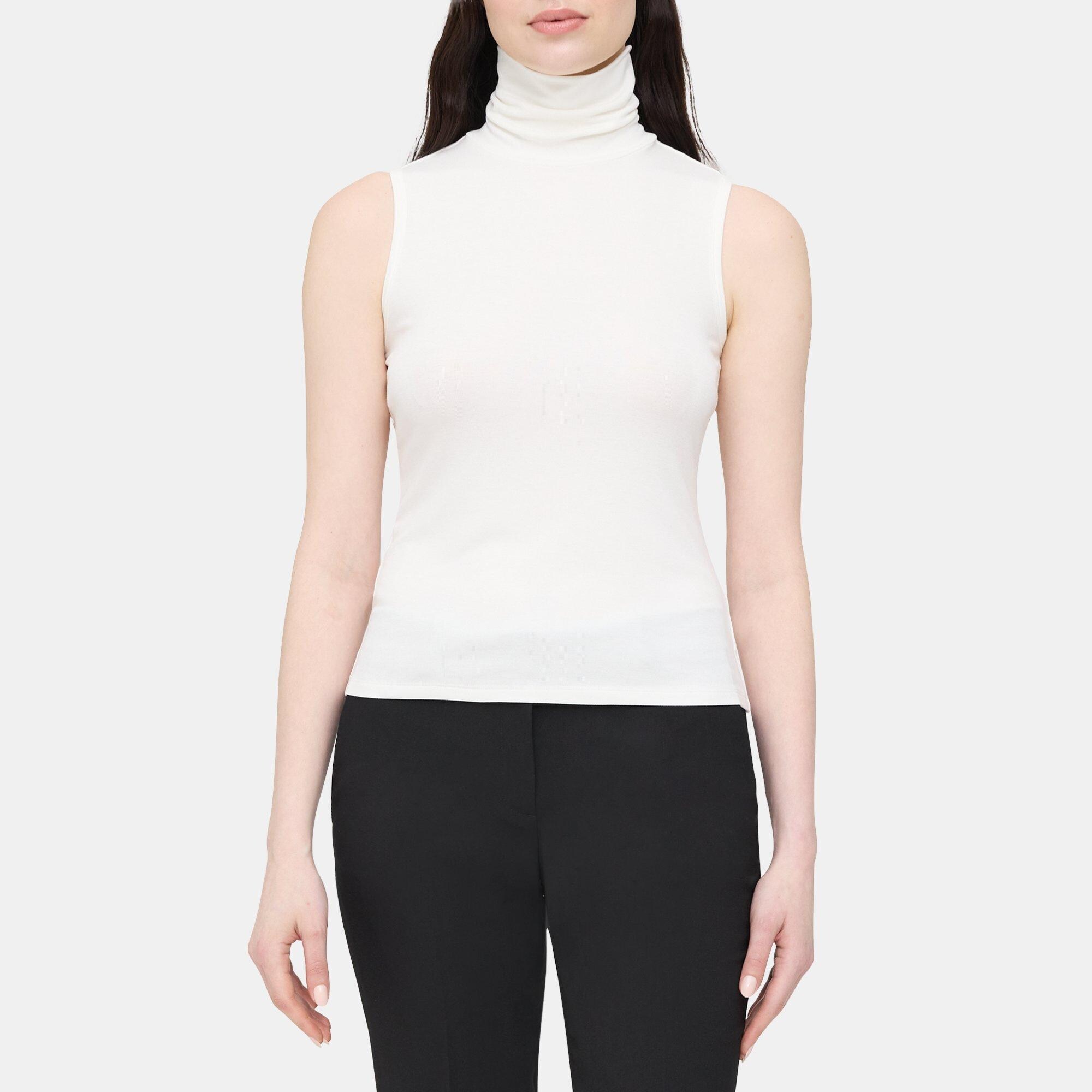 White turtleneck sleeveless clearance top