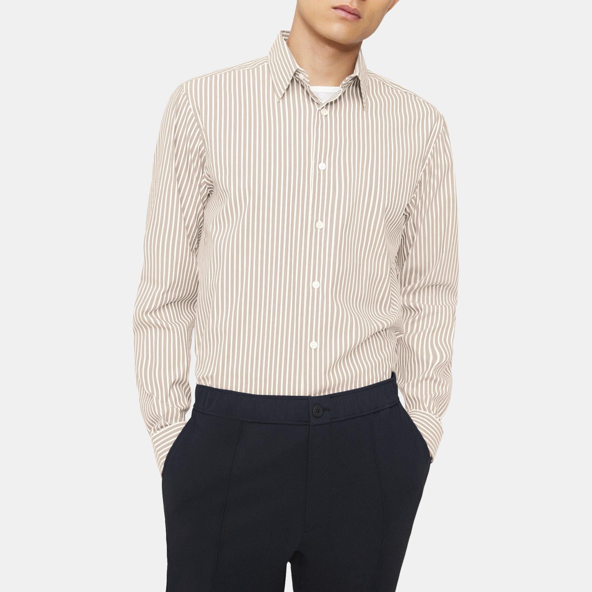 띠어리 Theory Standard-Fit Shirt in Striped Stretch Cotton,FOSSIL/WHITE