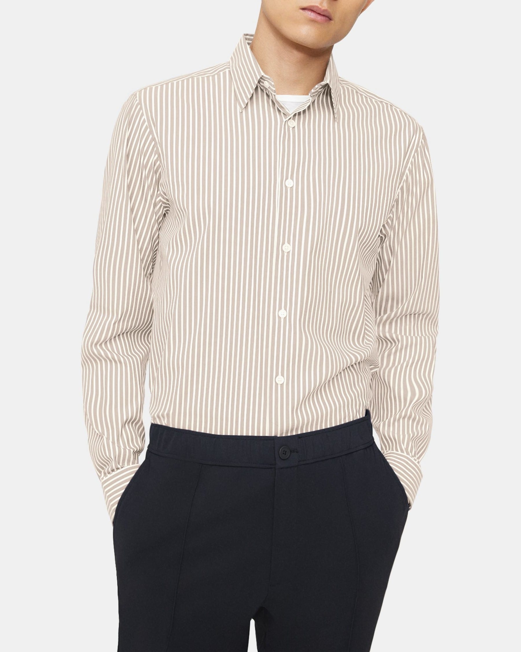 띠어리 Theory Standard-Fit Shirt in Striped Stretch Cotton,FOSSIL/WHITE