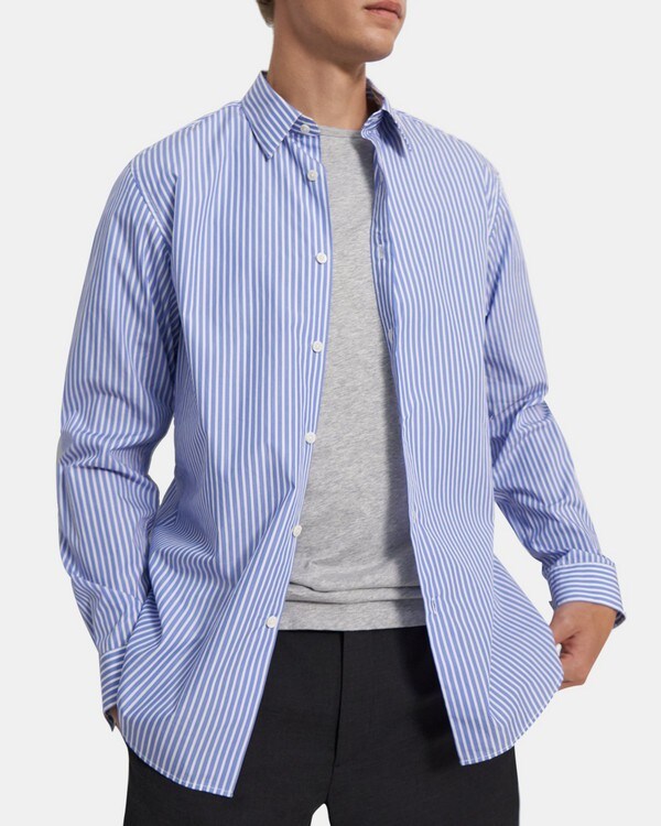 띠어리 Theory Standard-Fit Shirt in Striped Stretch Cotton,BLUE/WHITE