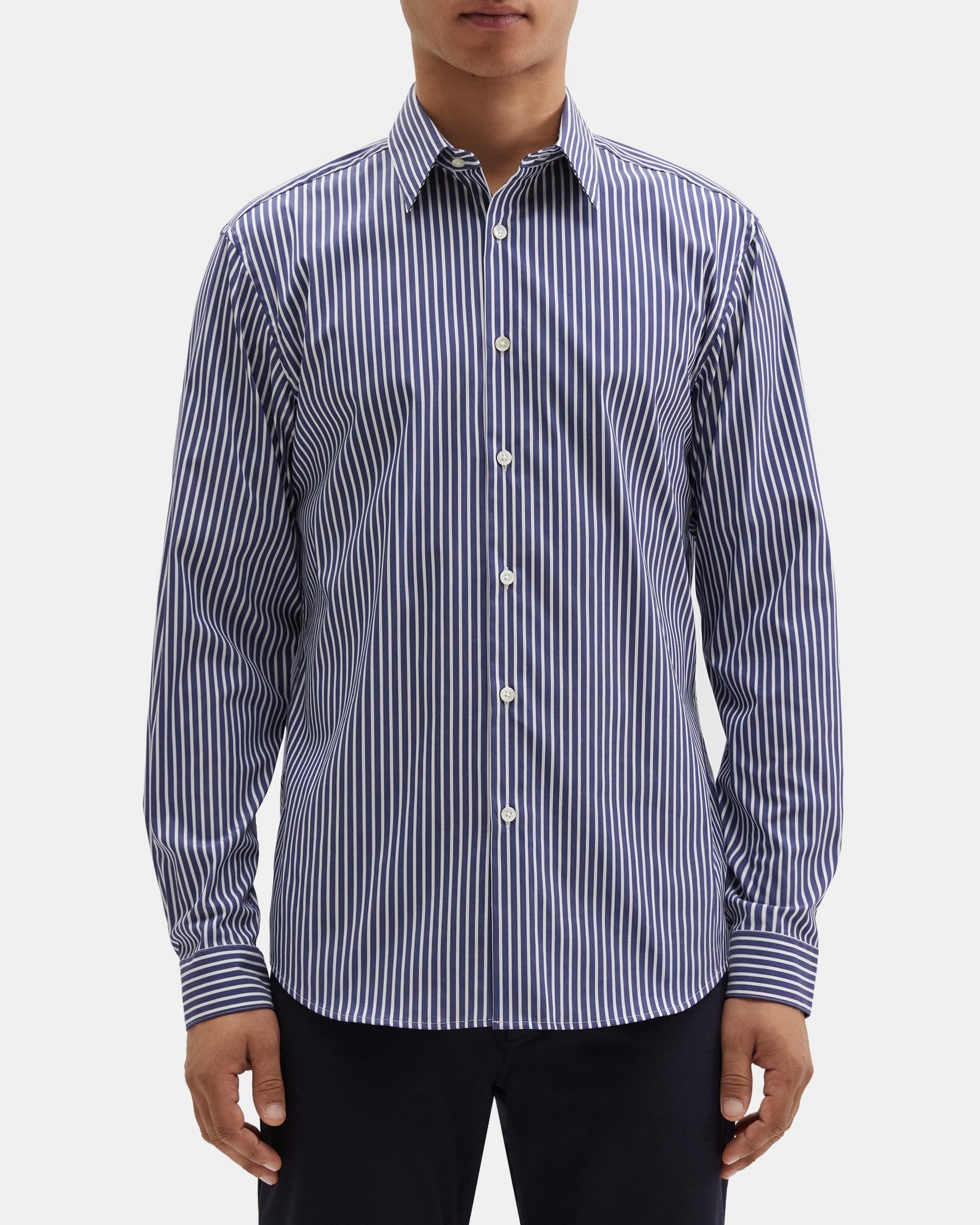 띠어리 Theory Standard-Fit Shirt in Striped Stretch Cotton,BALTIC/WHITE