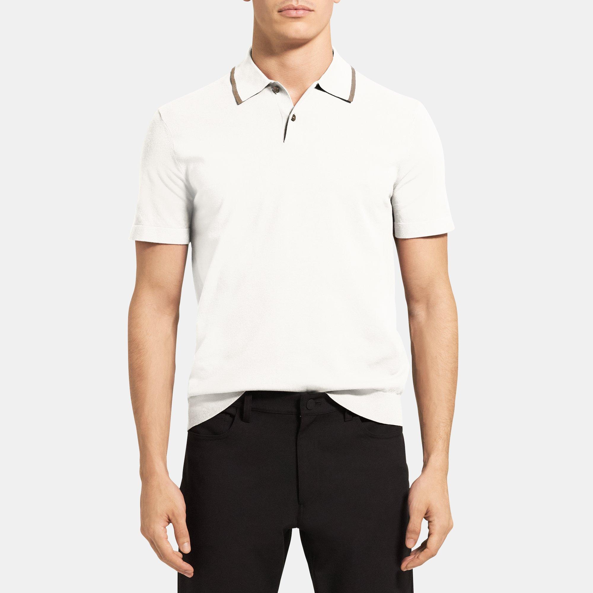 띠어리 Theory Polo Shirt in Stretch Viscose Knit,IVORY/GRAVITY MEL