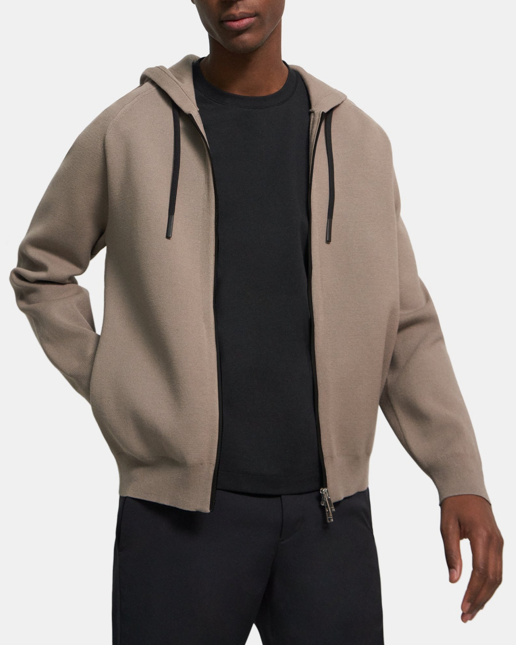 Stretch Viscose Knit Zip-Up Hoodie | Theory Outlet
