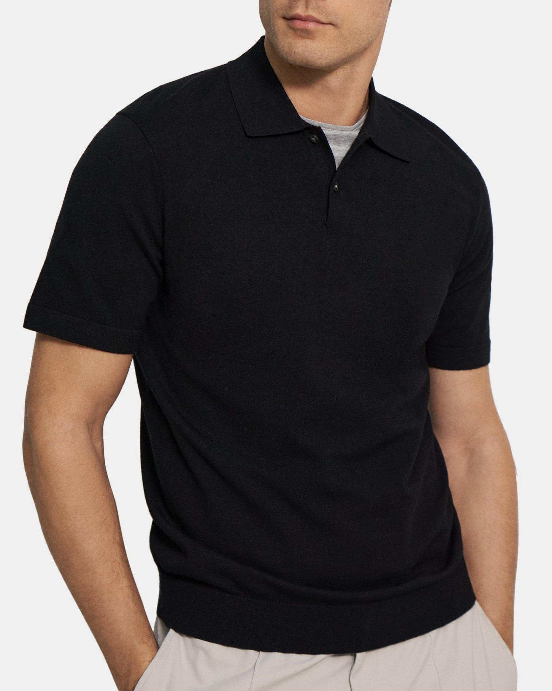 띠어리 Theory Polo Shirt in Stretch Viscose Knit,BLACK