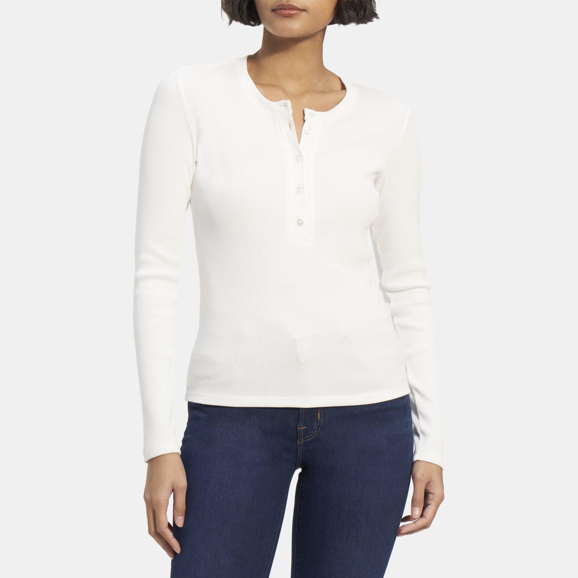 Ribbed Modal Cotton Long-Sleeve Henley Tee