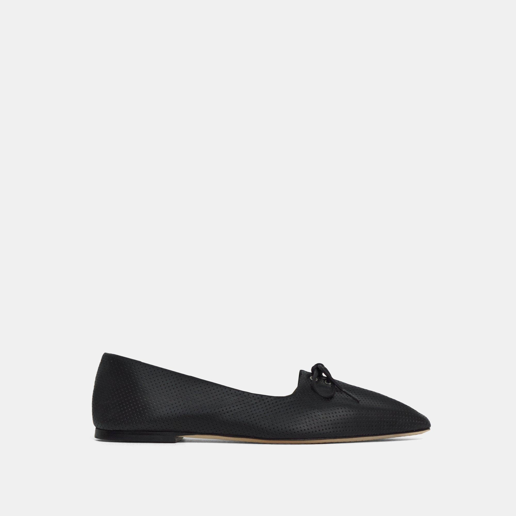 Perforated Leather Pleated Ballet Flat | Theory Outlet