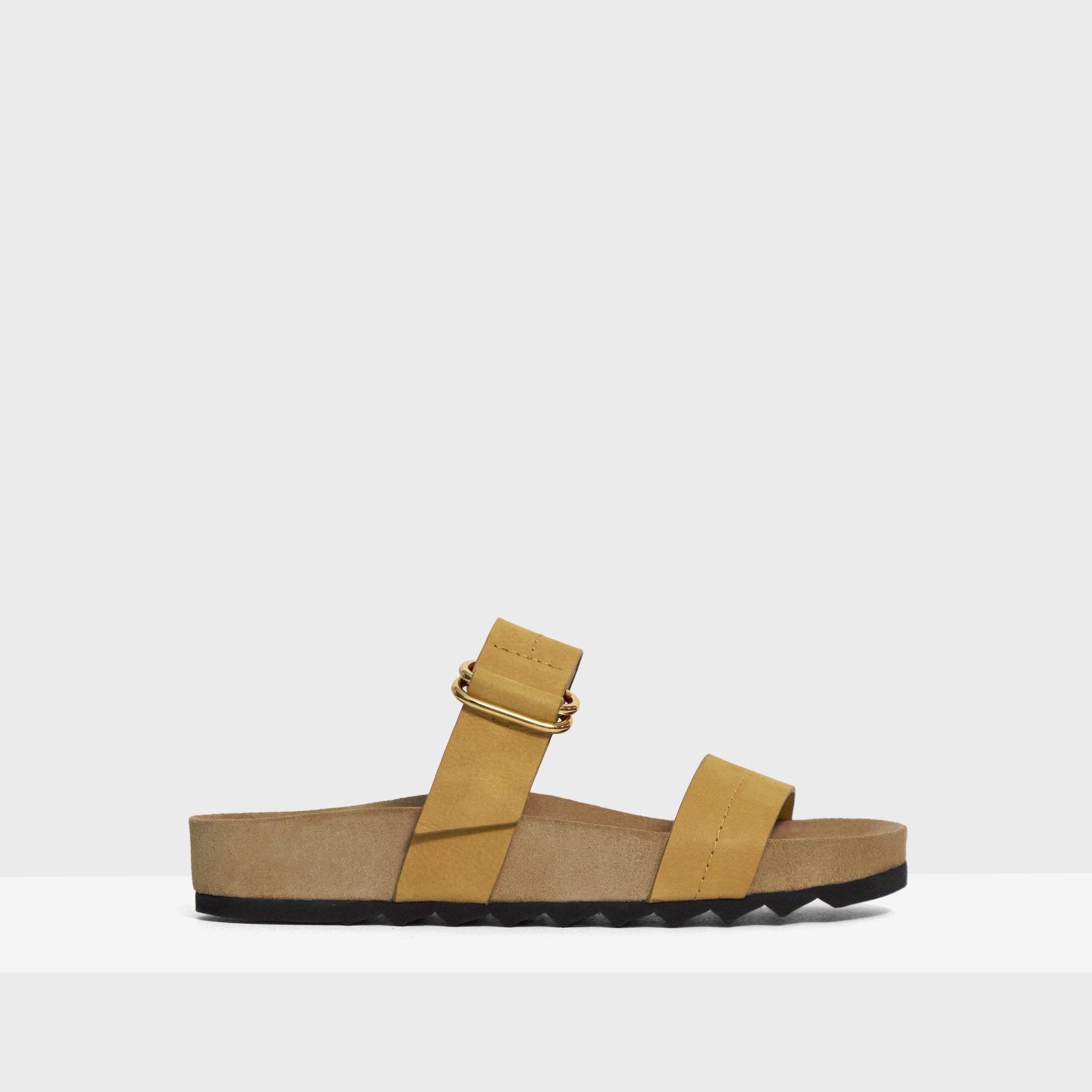 띠어리 Theory Buckled Slide Sandal in Nubuck Leather,HAY