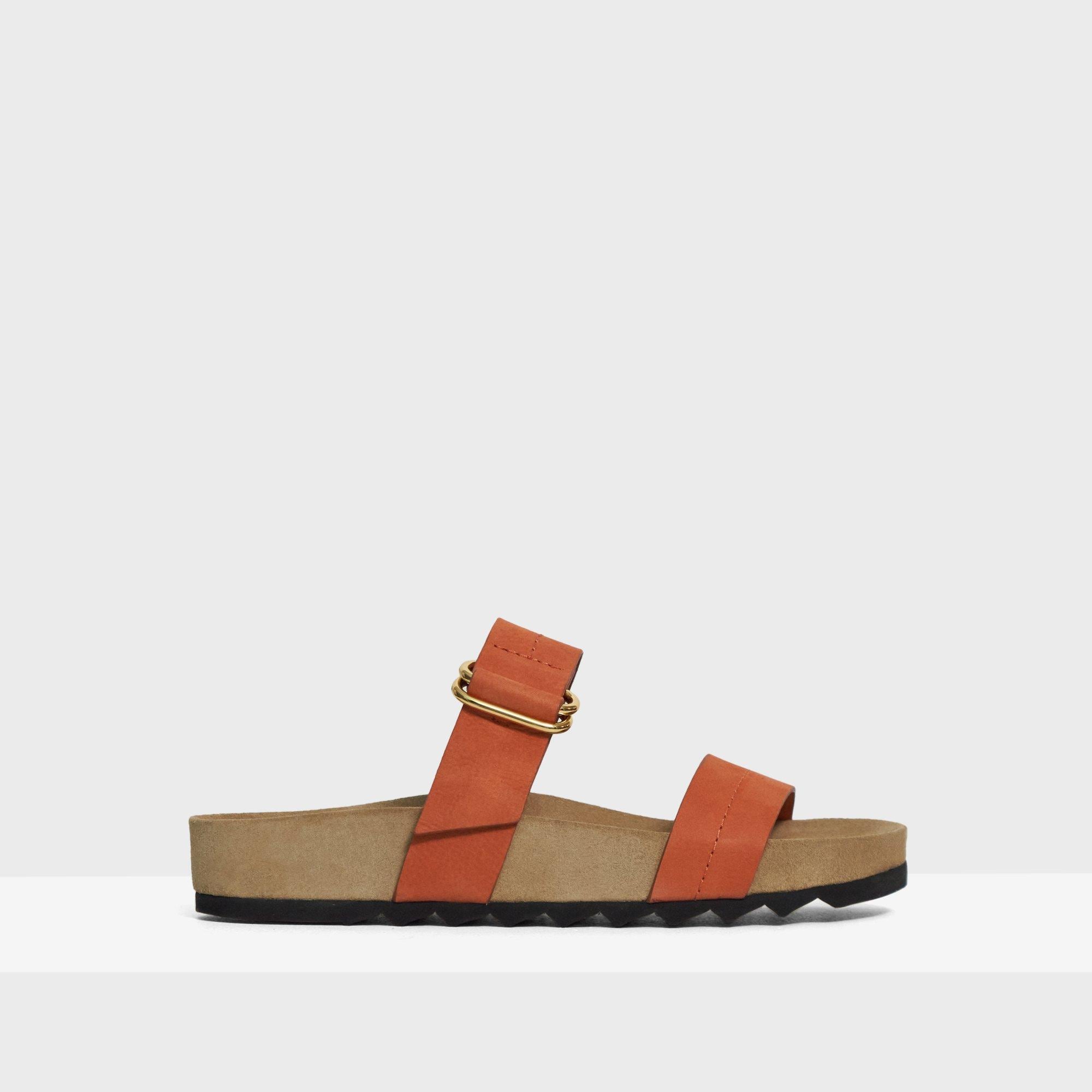 Theory Buckled Slide Sandal in Nubuck Leather