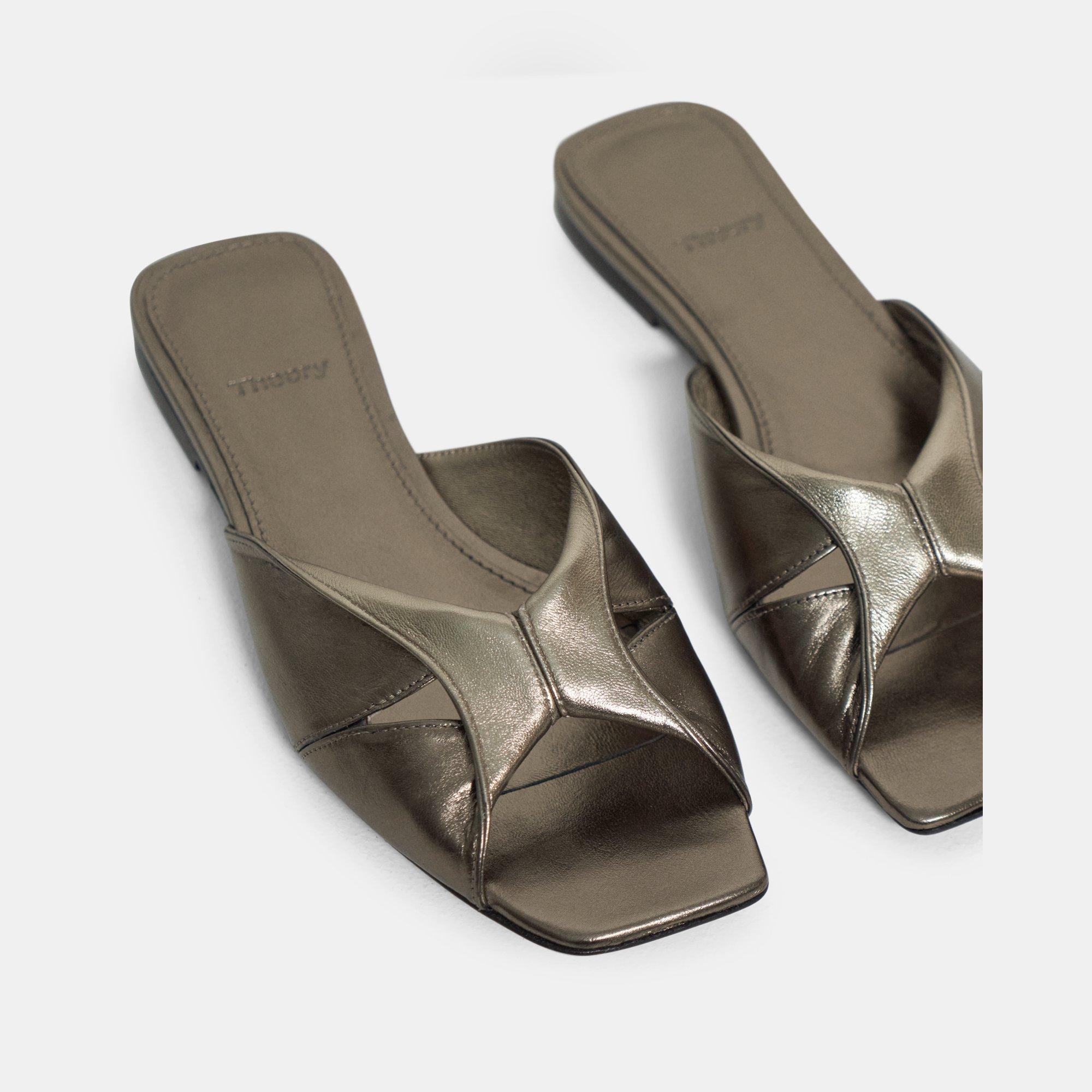 Metallic Leather Twisted Slide Sandal | Theory Outlet