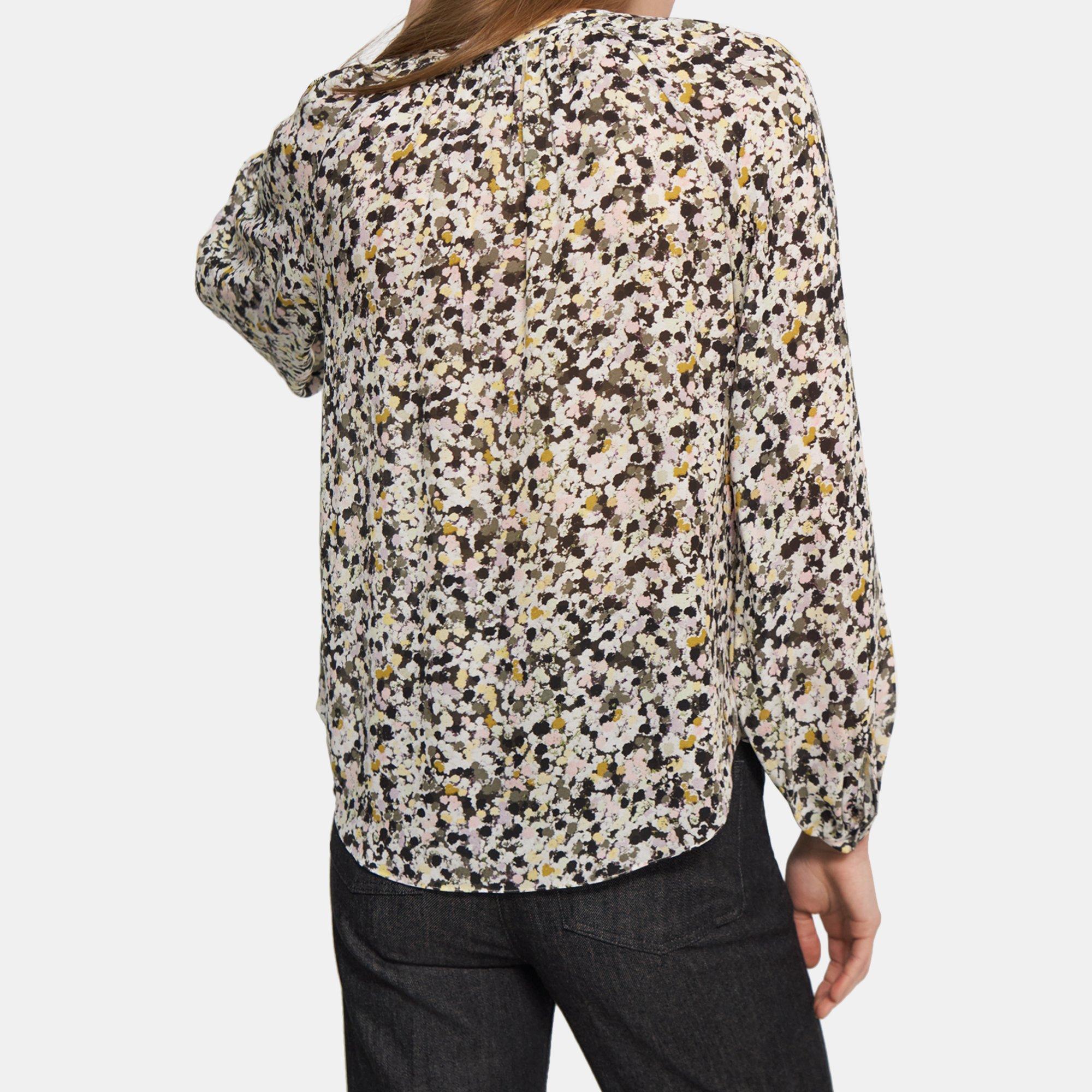 Floral Silk Crepe Gathered Shirt | Theory Outlet