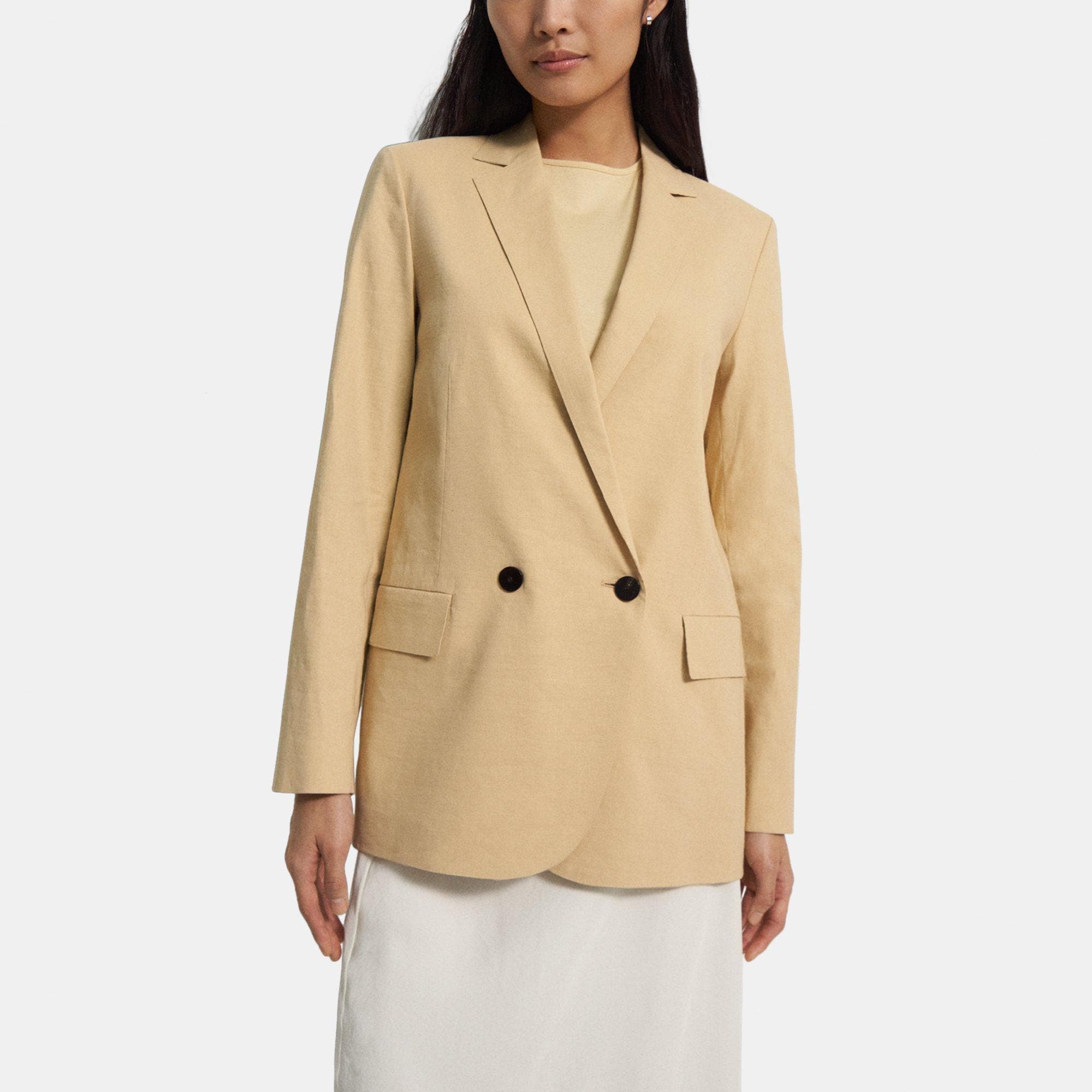 Stretch Linen Double-Breasted Blazer | Theory Outlet