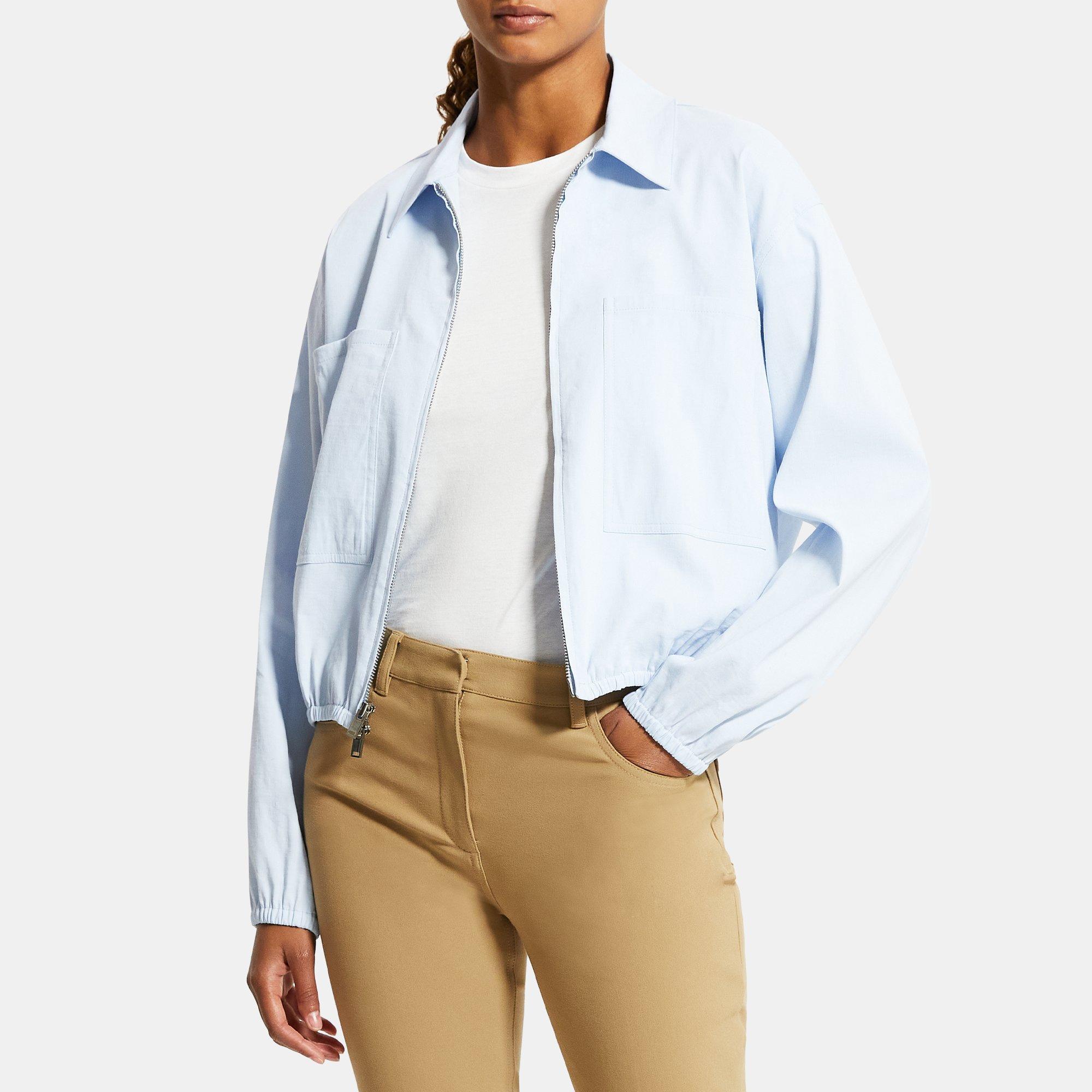 Stretch Linen Bomber Jacket | Theory Outlet