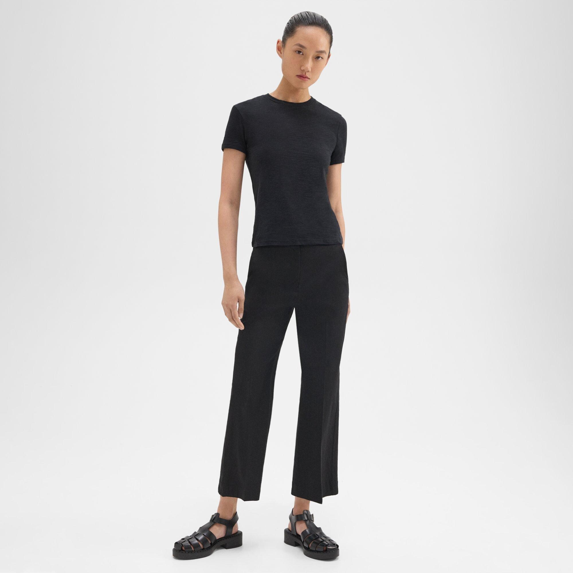 띠어리 Theory Wide Crop Pant in Good Linen,BLACK