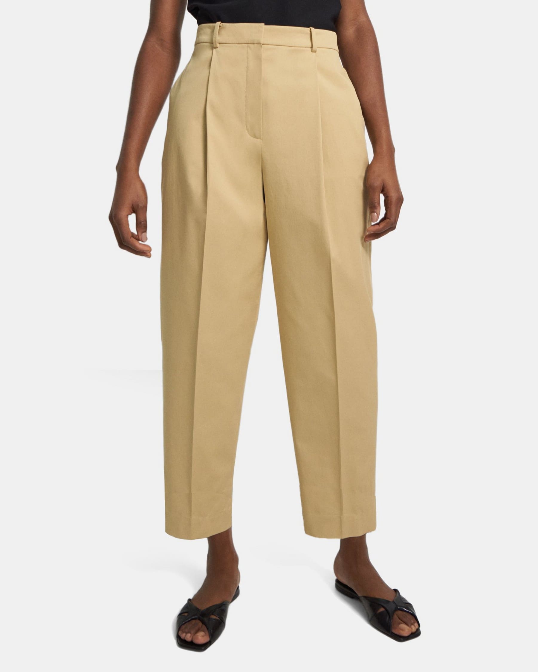 Stretch Cotton Twill Pleated Carrot Pant | Theory Outlet