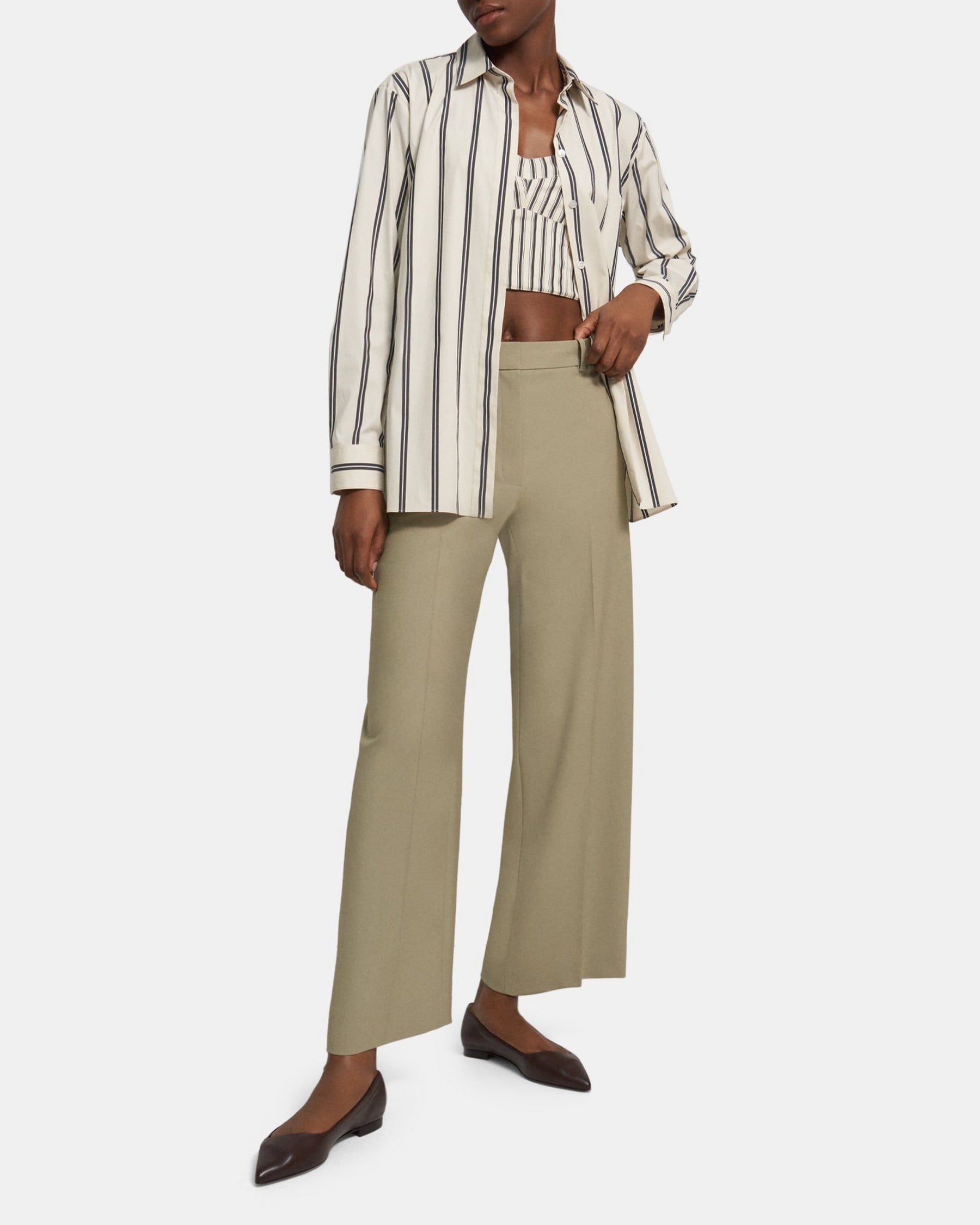 띠어리 Theory Bustier-Shirt Set in Striped Cotton Poplin,MULTI