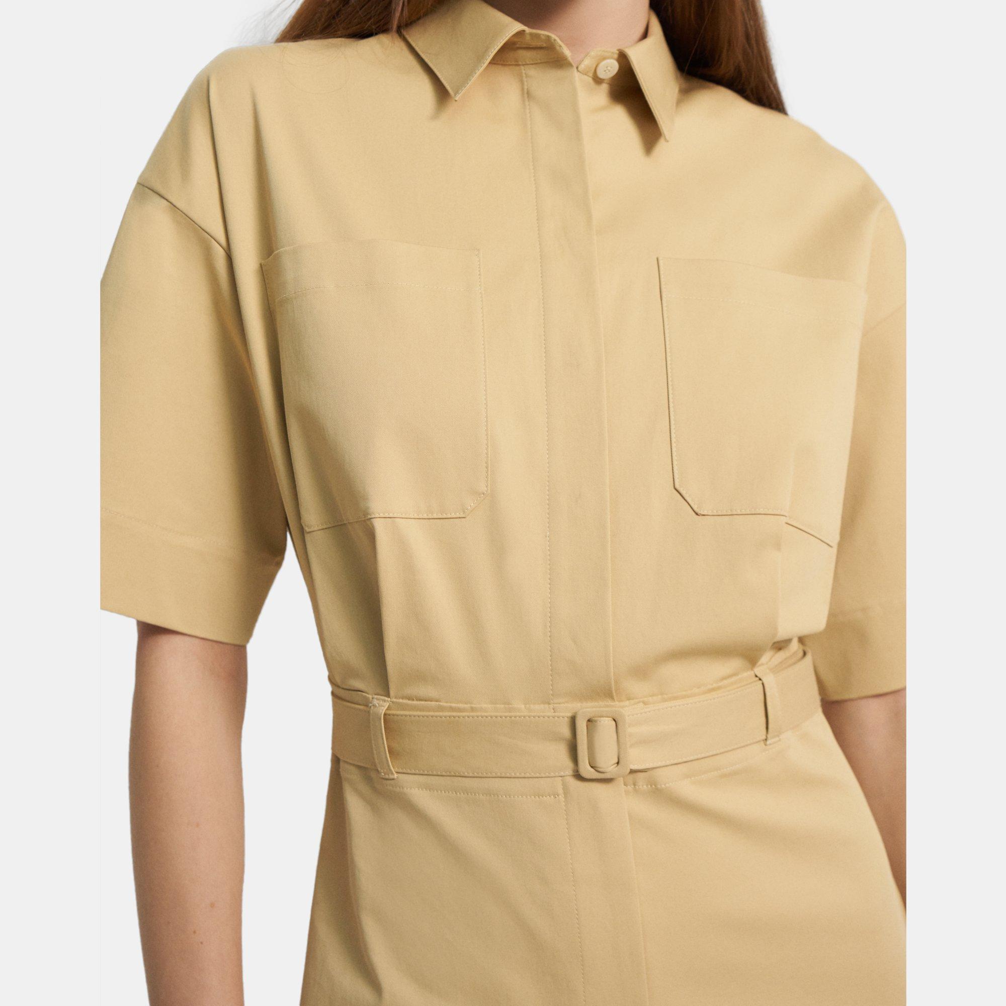 Stretch Cotton Belted Shirt Dress | Theory Outlet