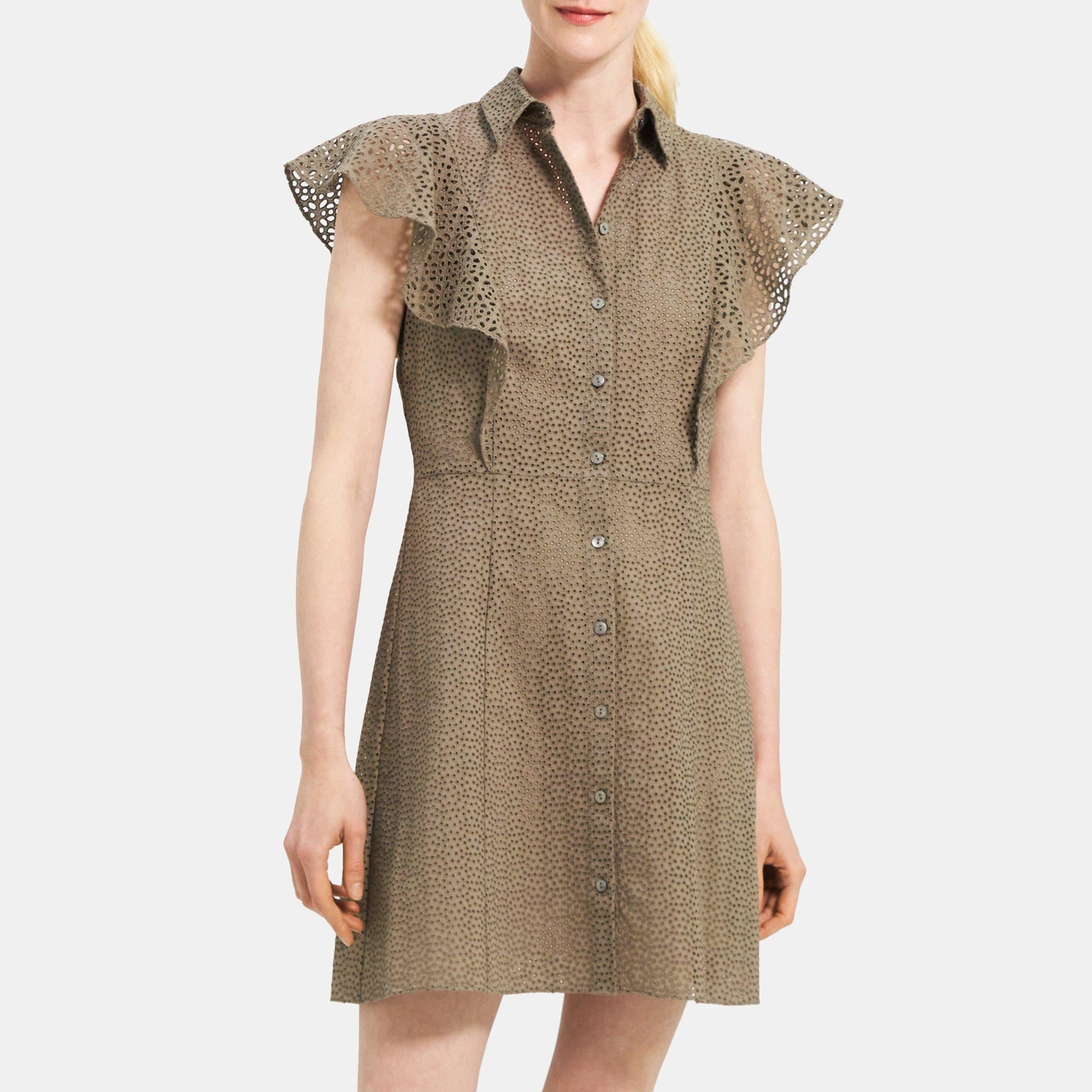 띠어리 Theory Ruffled Shirt Dress in Cotton Eyelet,WILLOW