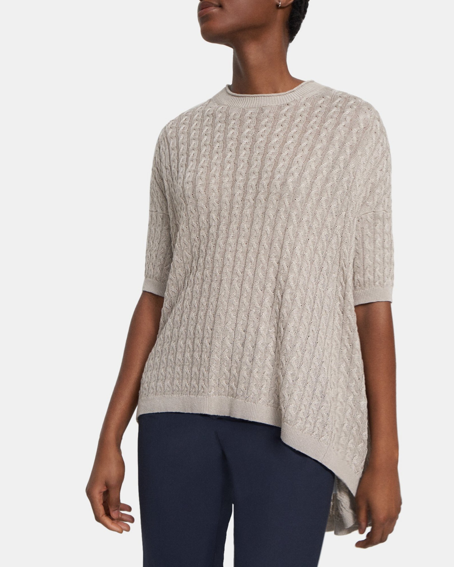 Cable Knit Linen Short-Sleeve Sweater | Theory Outlet