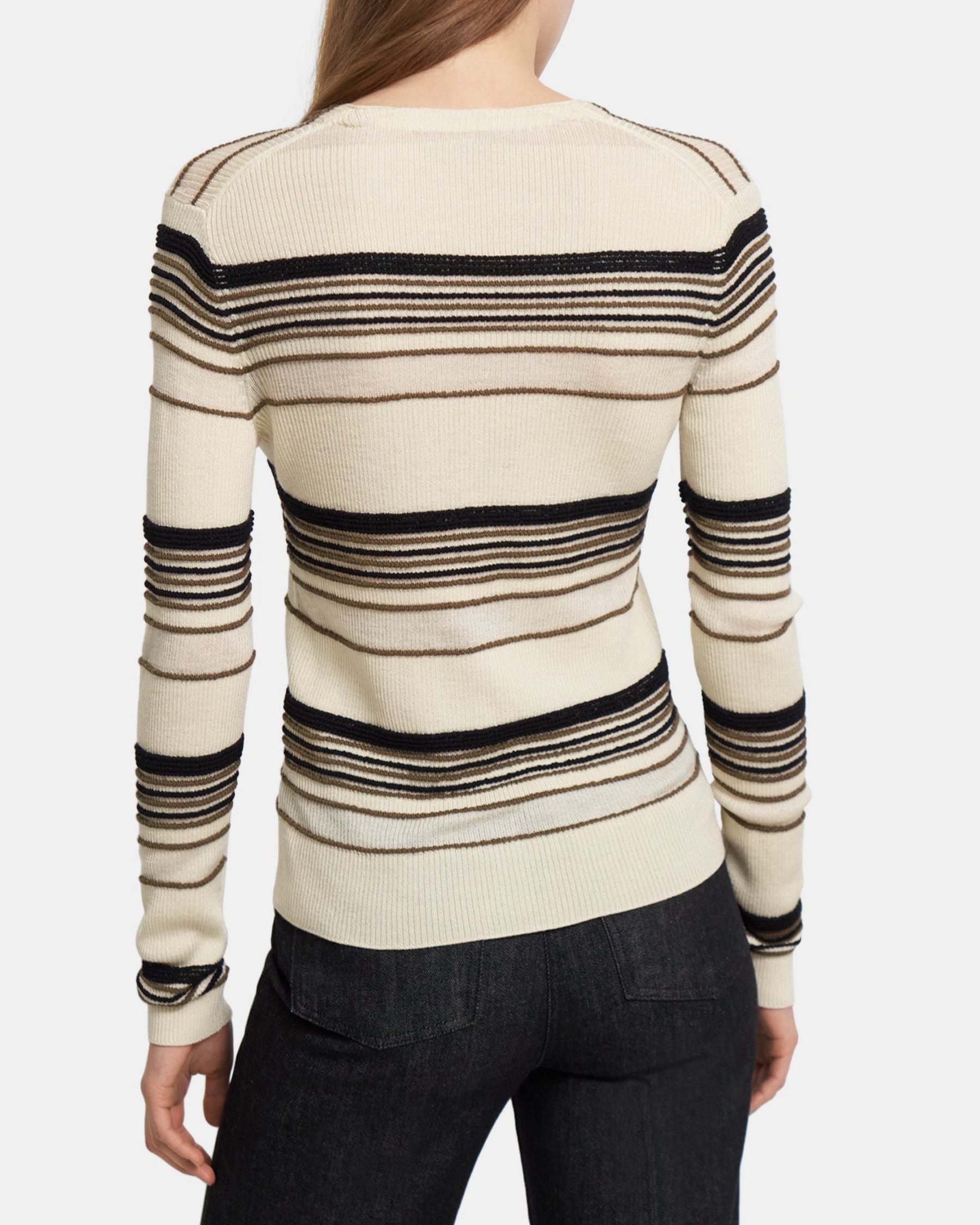 Viscose-Wool Striped Rib Cardigan | Theory Outlet