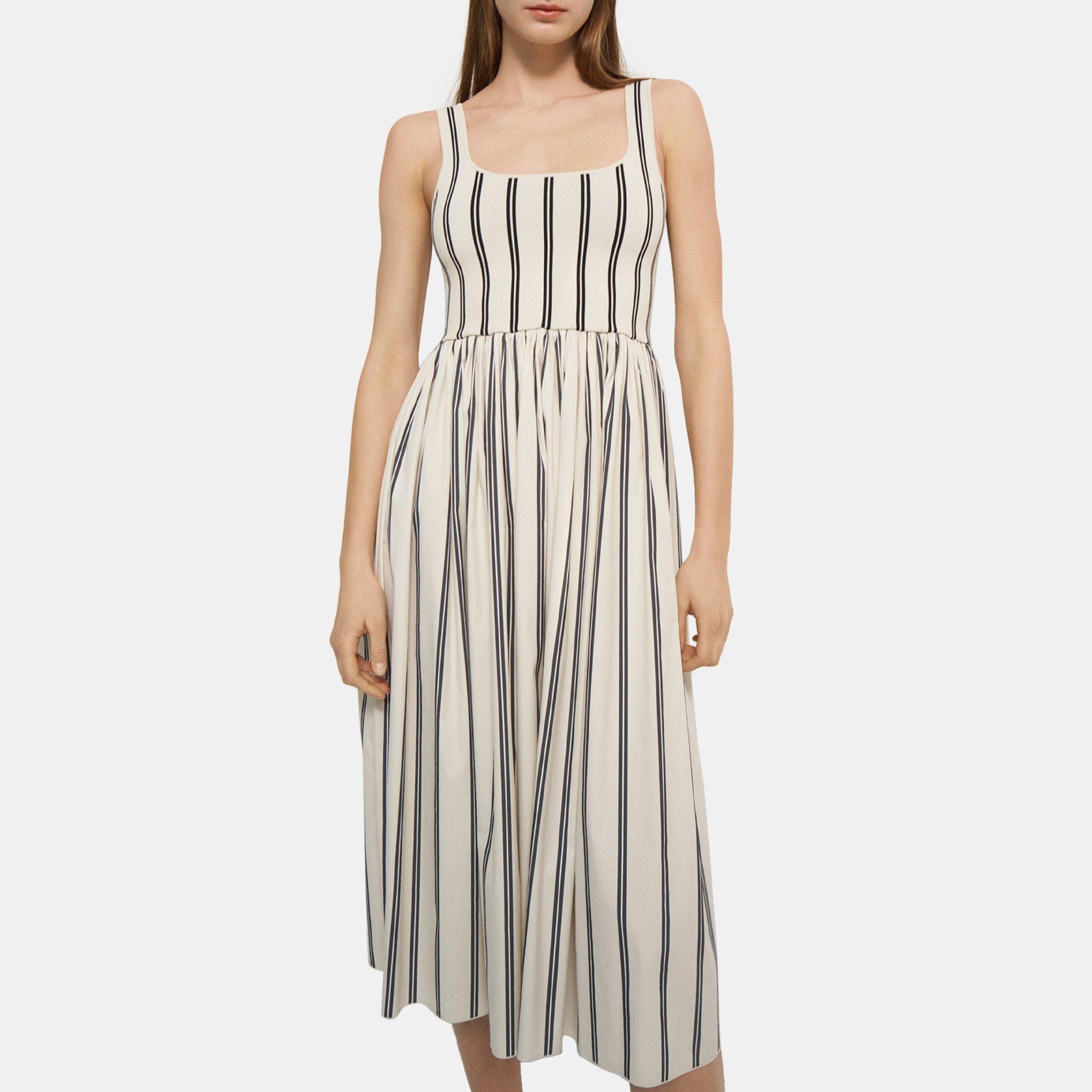 Striped Stretch Knit Sleeveless Dress | Theory Outlet