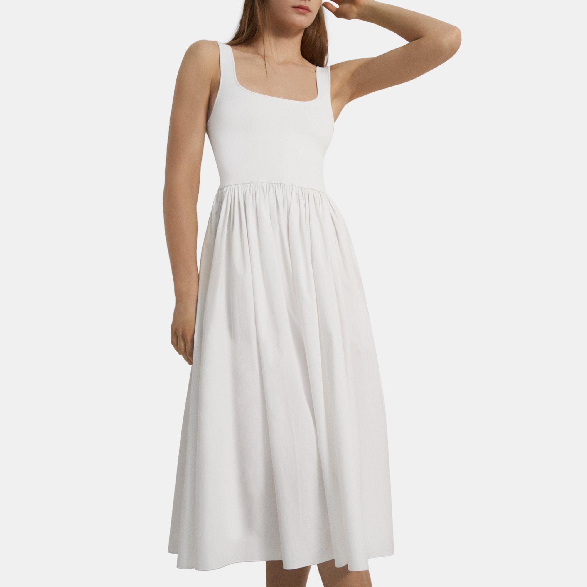 띠어리 Theory Gathered Sleeveless Dress in Stretch Knit,WHITE