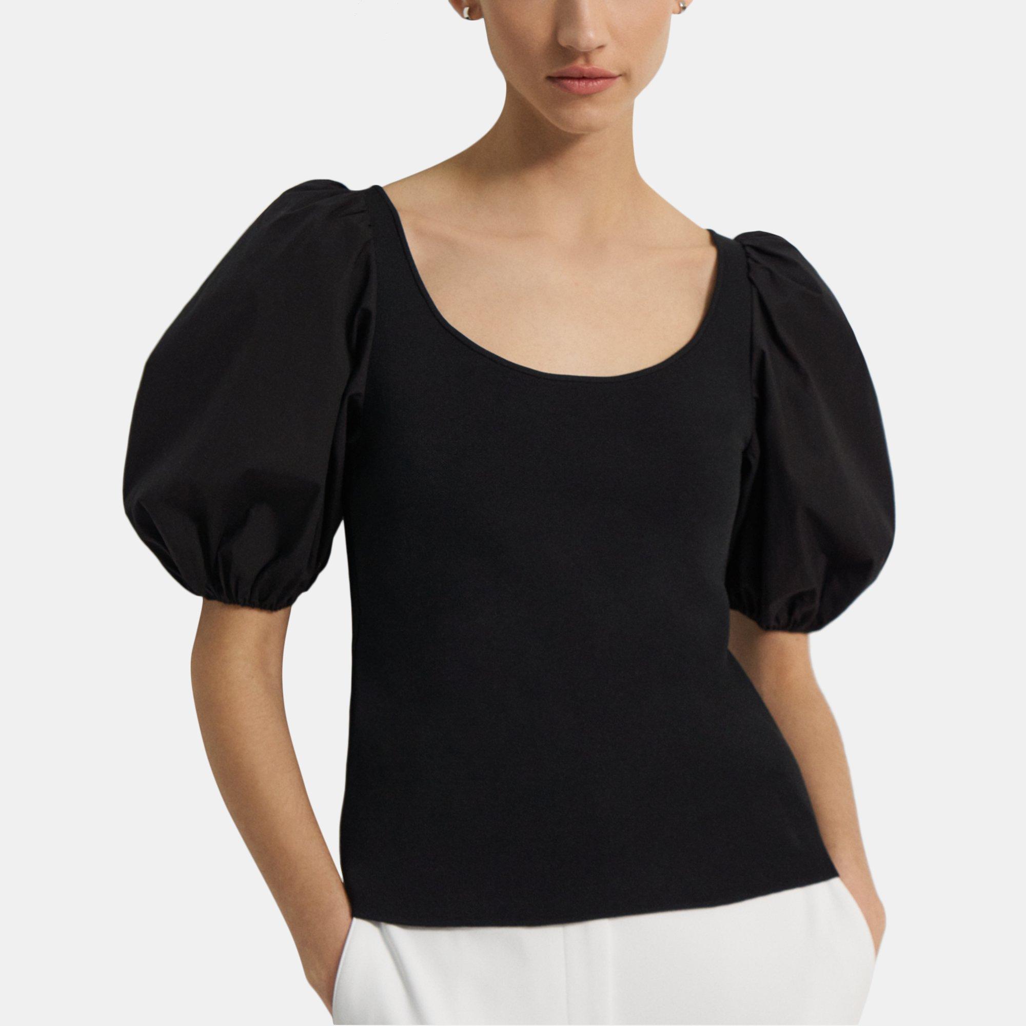 Puff Sleeve Top in Stretch Knit