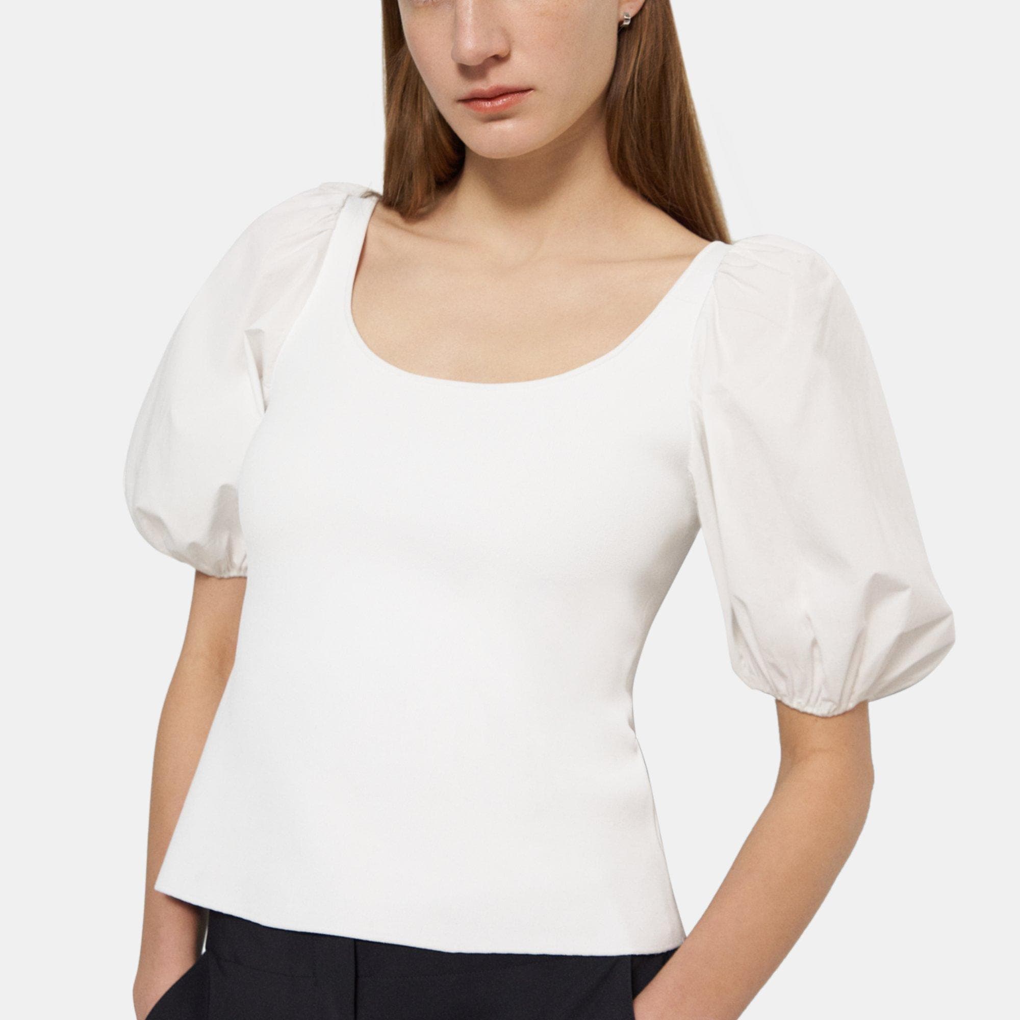 Theory Puff Sleeve Top in Stretch Knit