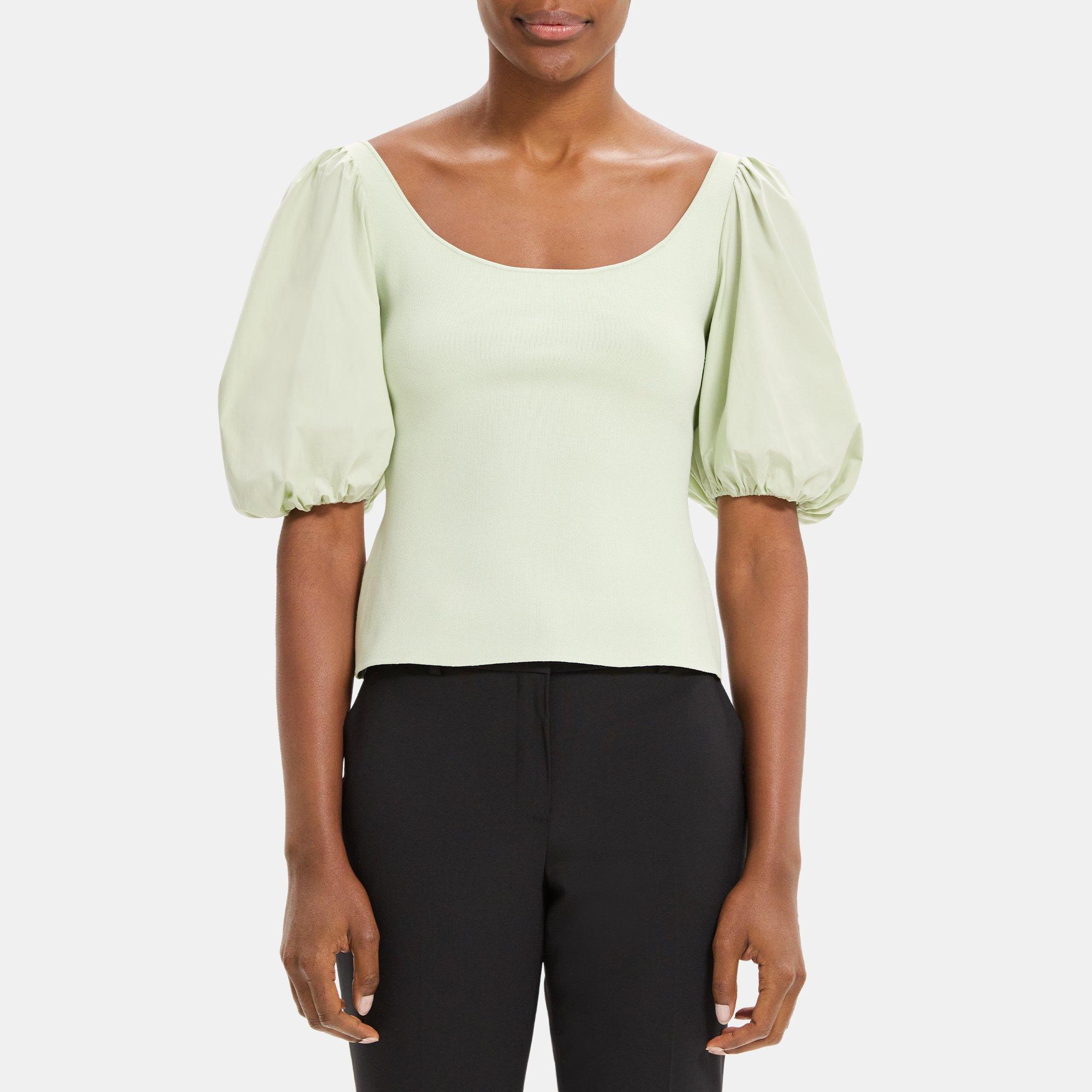 띠어리 Theory Puff Sleeve Top in Stretch Knit,MINT