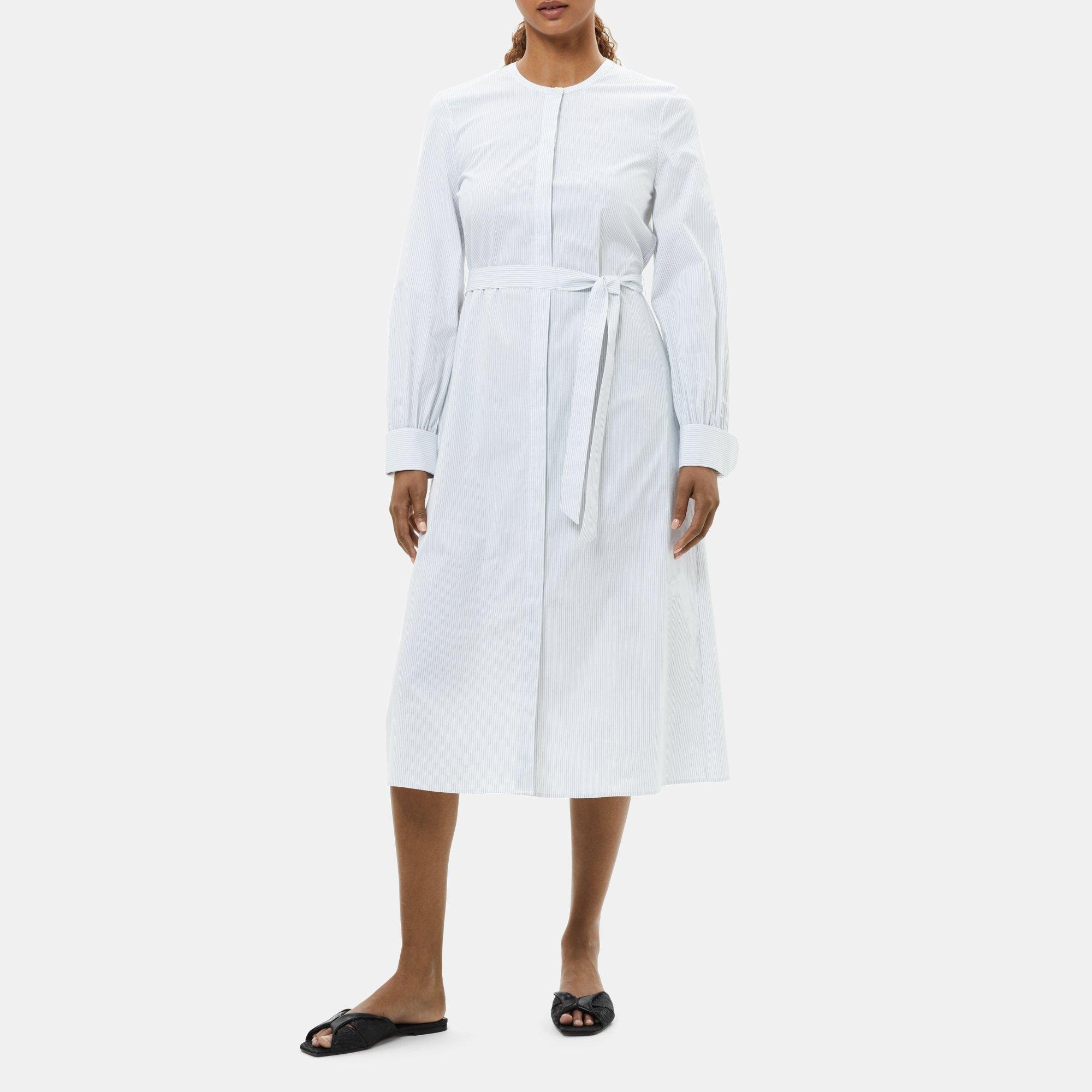Pinstripe Stretch Cotton Shirt Dress | Theory Outlet