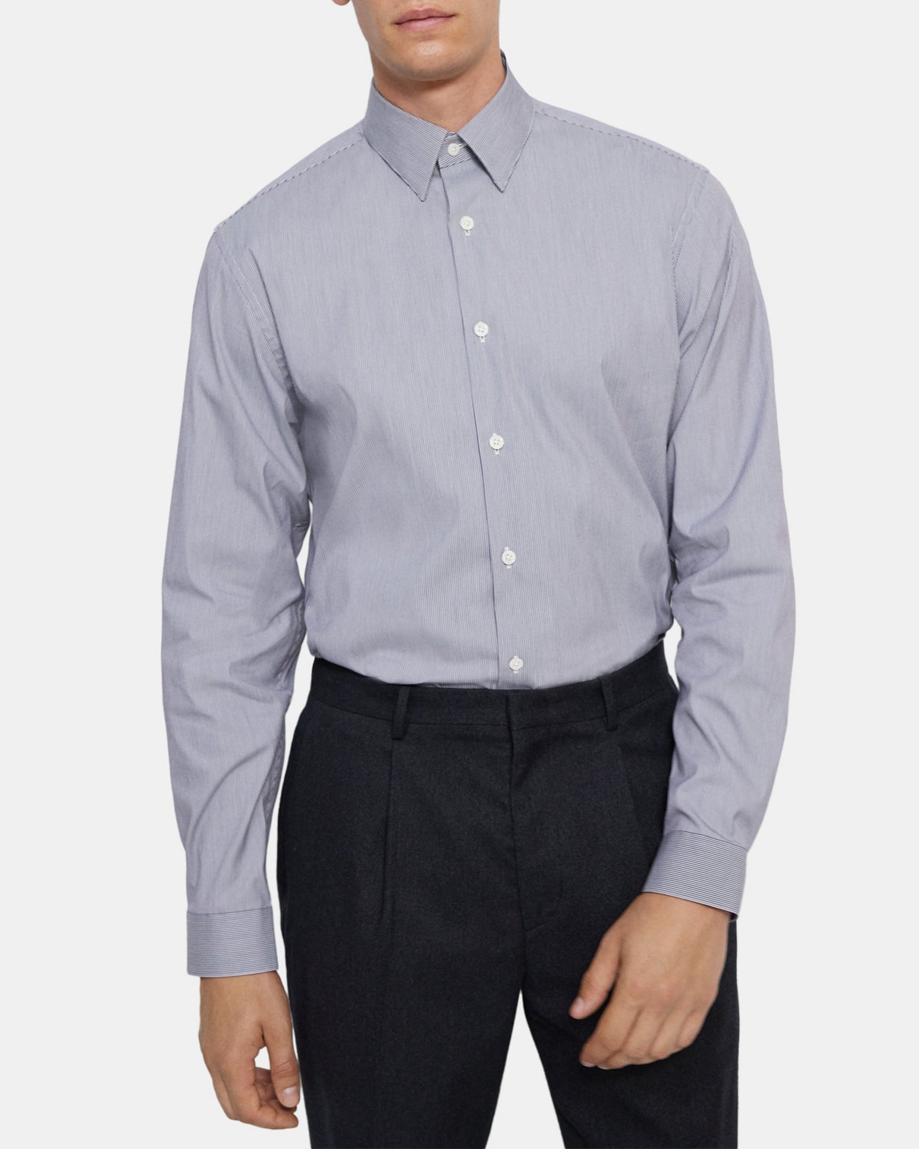 띠어리 Theory Standard-Fit Shirt in Stretch Cotton,BALTIC/WHITE