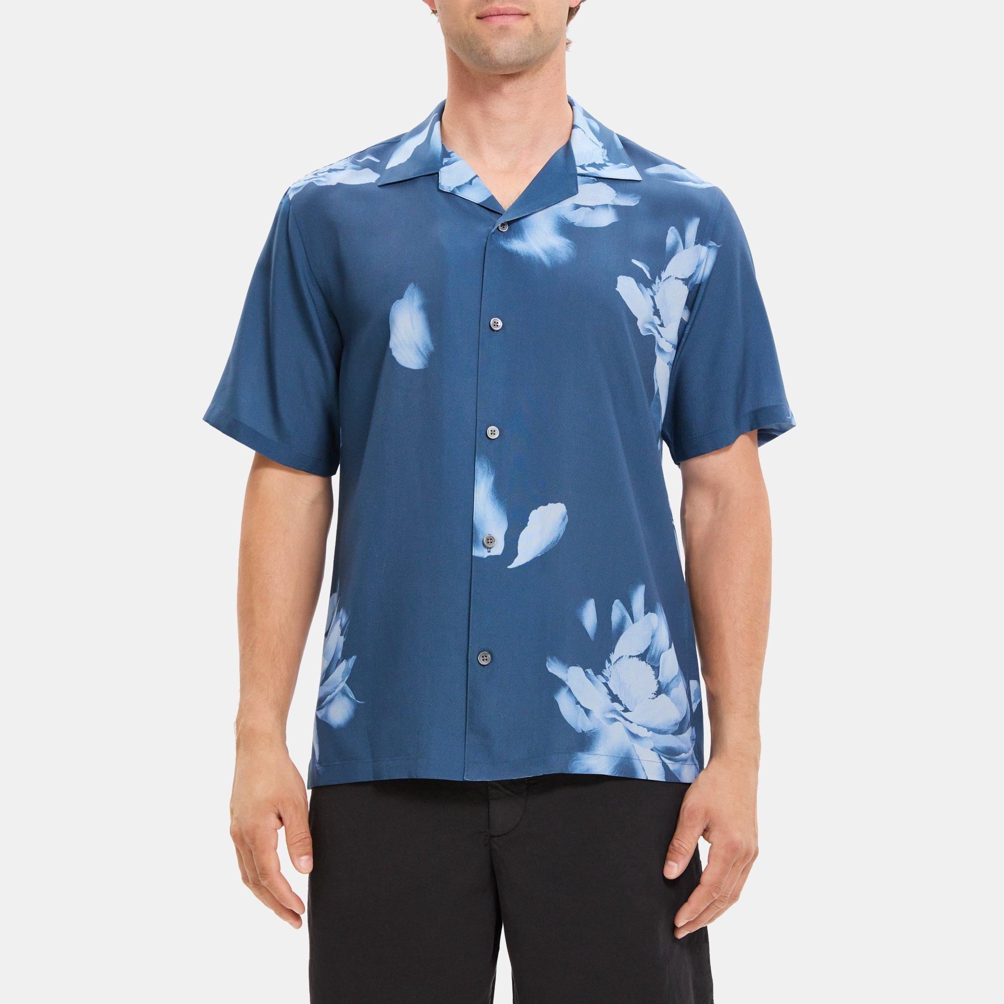 띠어리 Theory Short-Sleeve Shirt in Floral Crepe,HERON MULTI