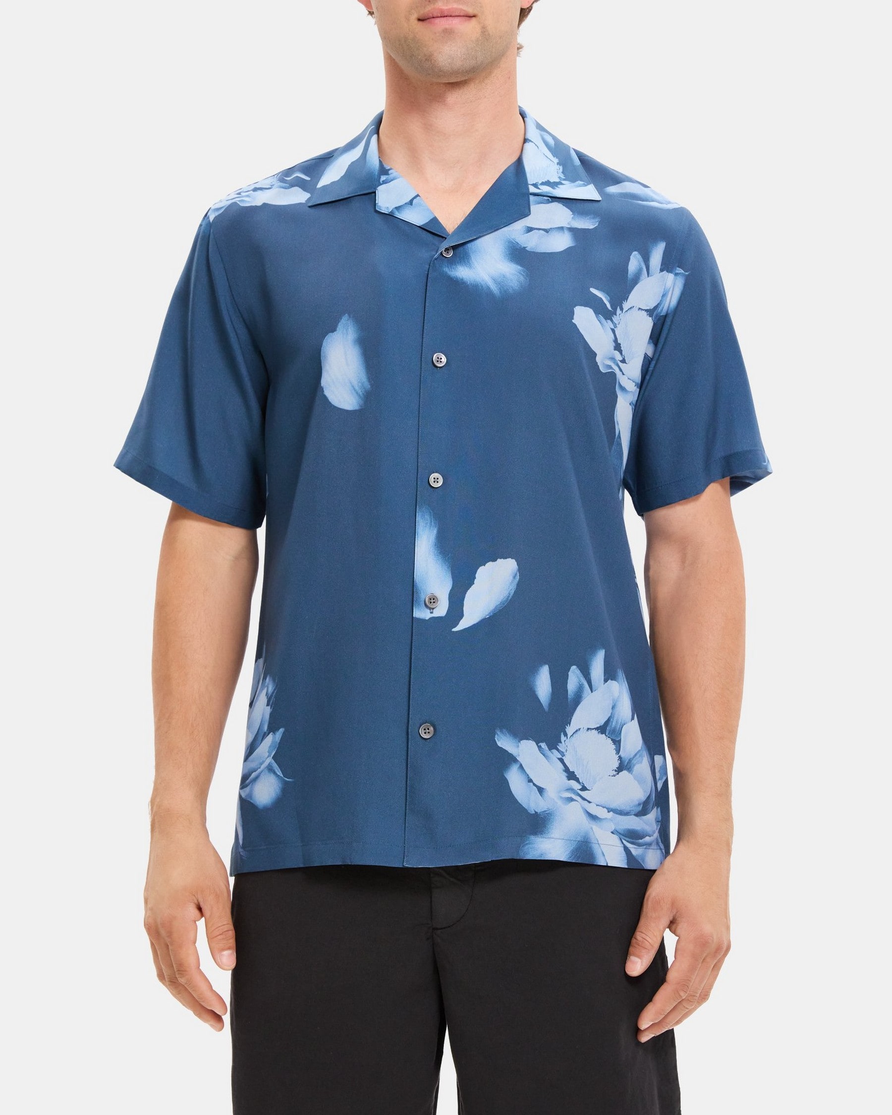 띠어리 Theory Short-Sleeve Shirt in Floral Crepe,HERON MULTI