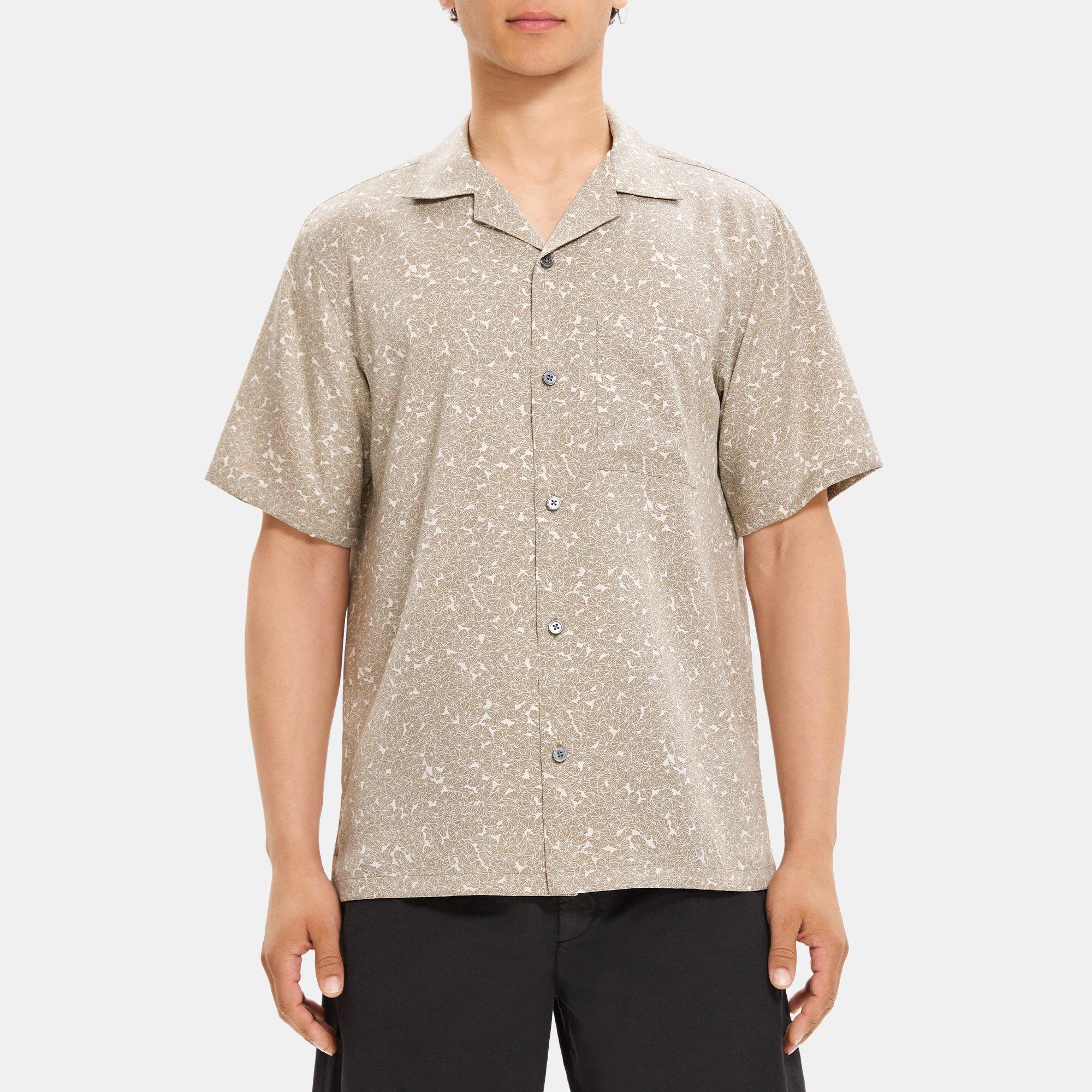 띠어리 Theory Noll Short-Sleeve Shirt in Floral Print Lyocell,FOSSIL/MOON