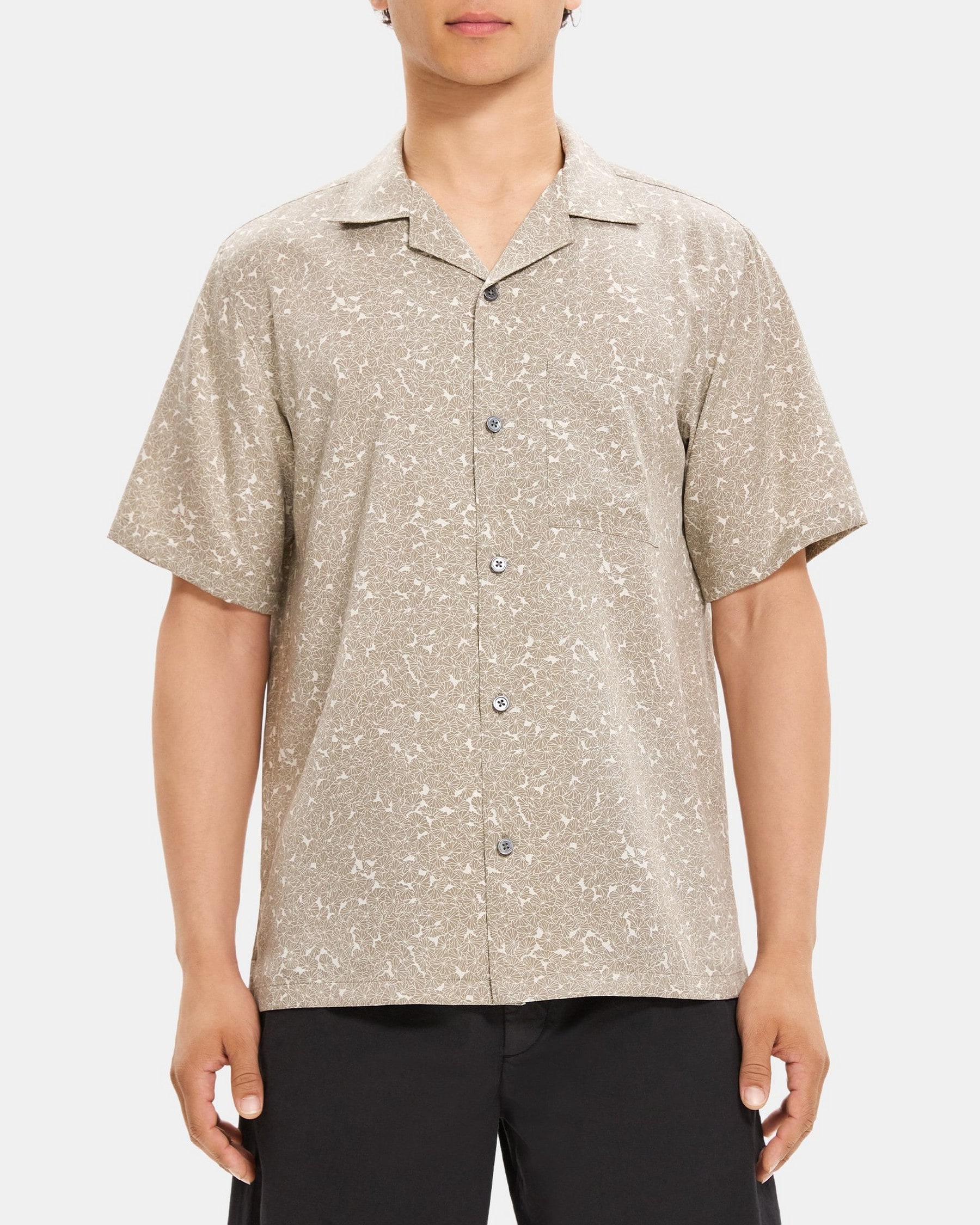 띠어리 Theory Noll Short-Sleeve Shirt in Floral Print Lyocell,FOSSIL/MOON