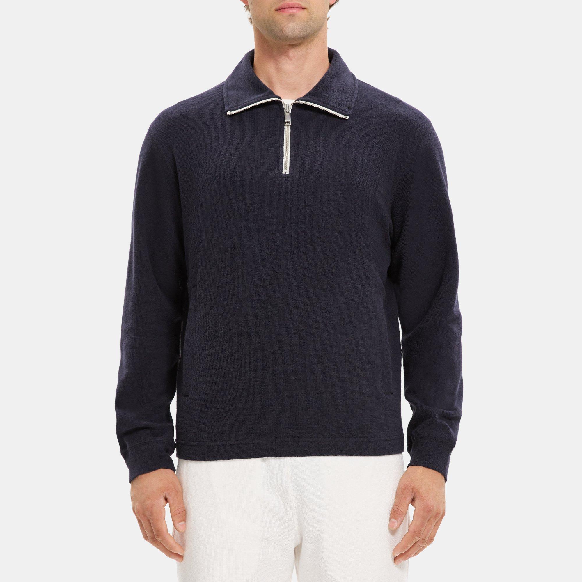 띠어리 Theory Quarter-Zip Sweatshirt in Terry Cotton,BALTIC