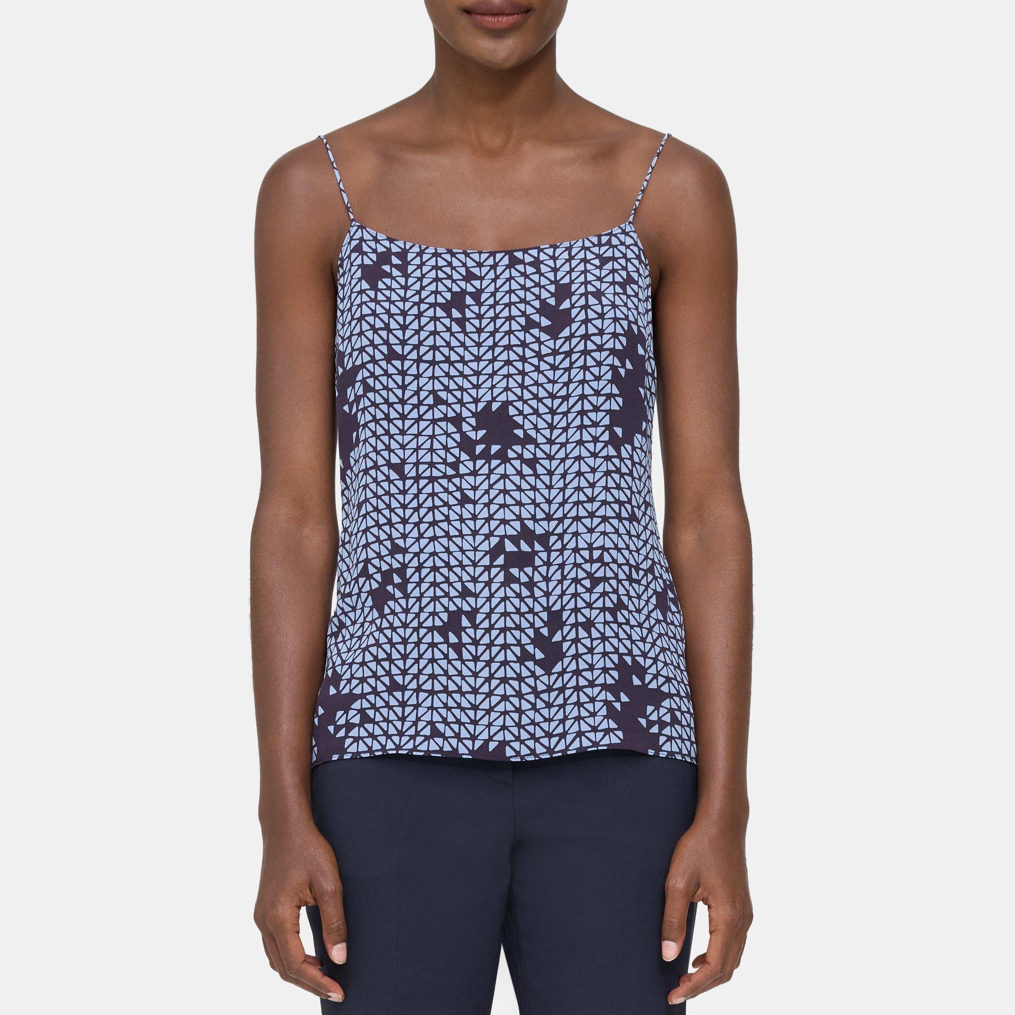 Theory Smocked Camisole in Geometric Silk Crepe