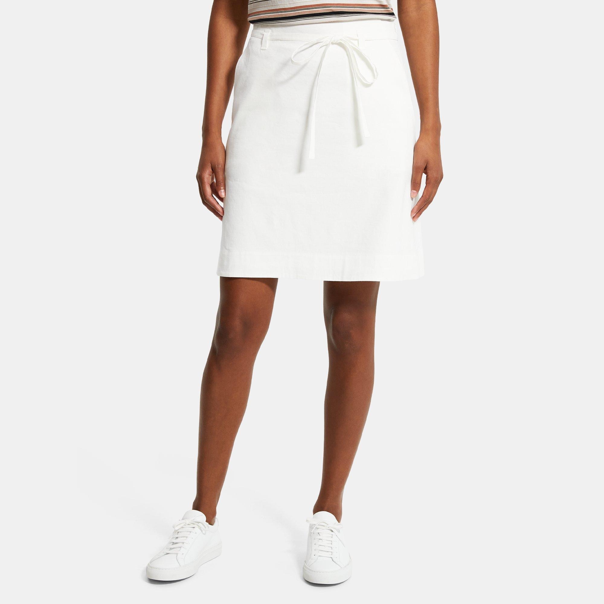 띠어리 Theory A-Line Skirt in Stretch Linen,WHITE