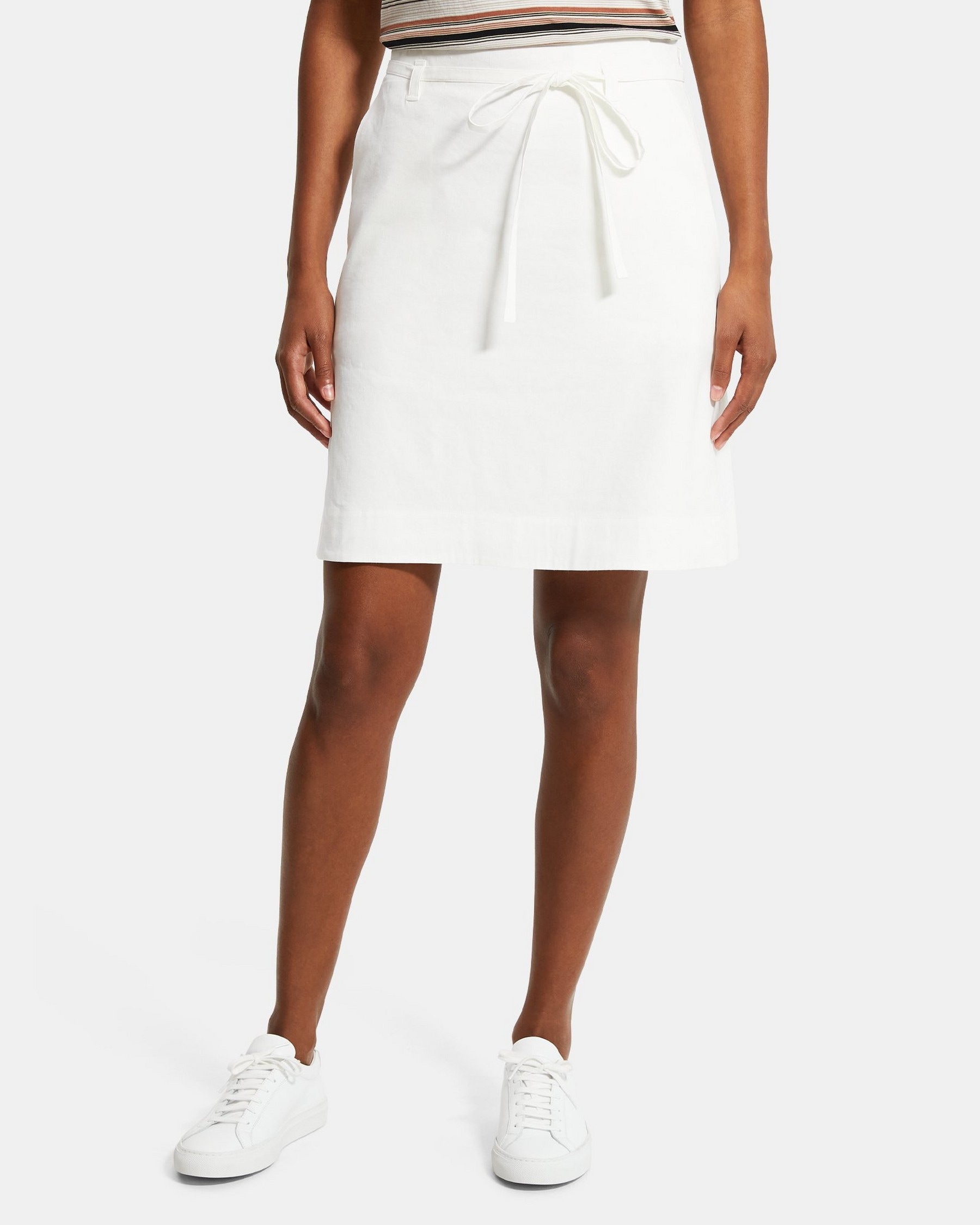 띠어리 Theory A-Line Skirt in Stretch Linen,WHITE