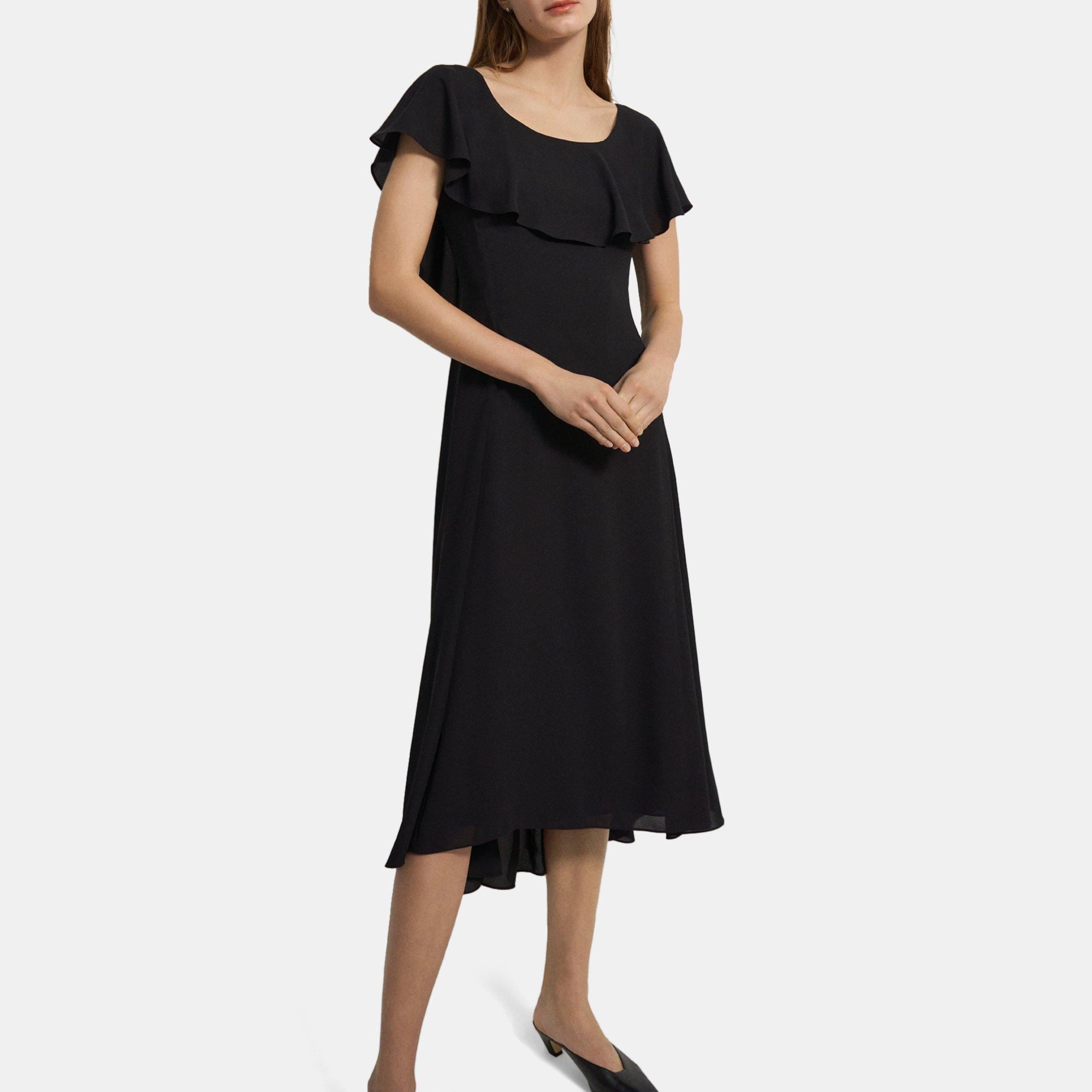 띠어리 Theory Ruffled Dress in Recycled Georgette,BLACK