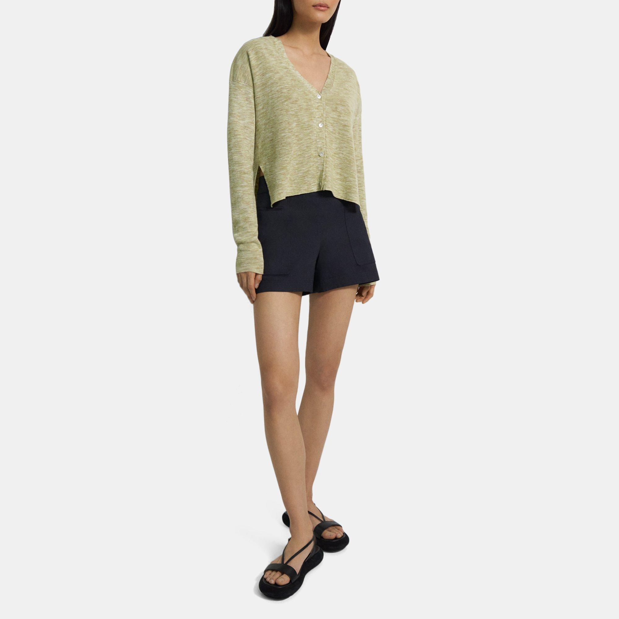 띠어리 Theory Cropped Cardigan in Space-Dyed Linen,KEY LIME MULTI