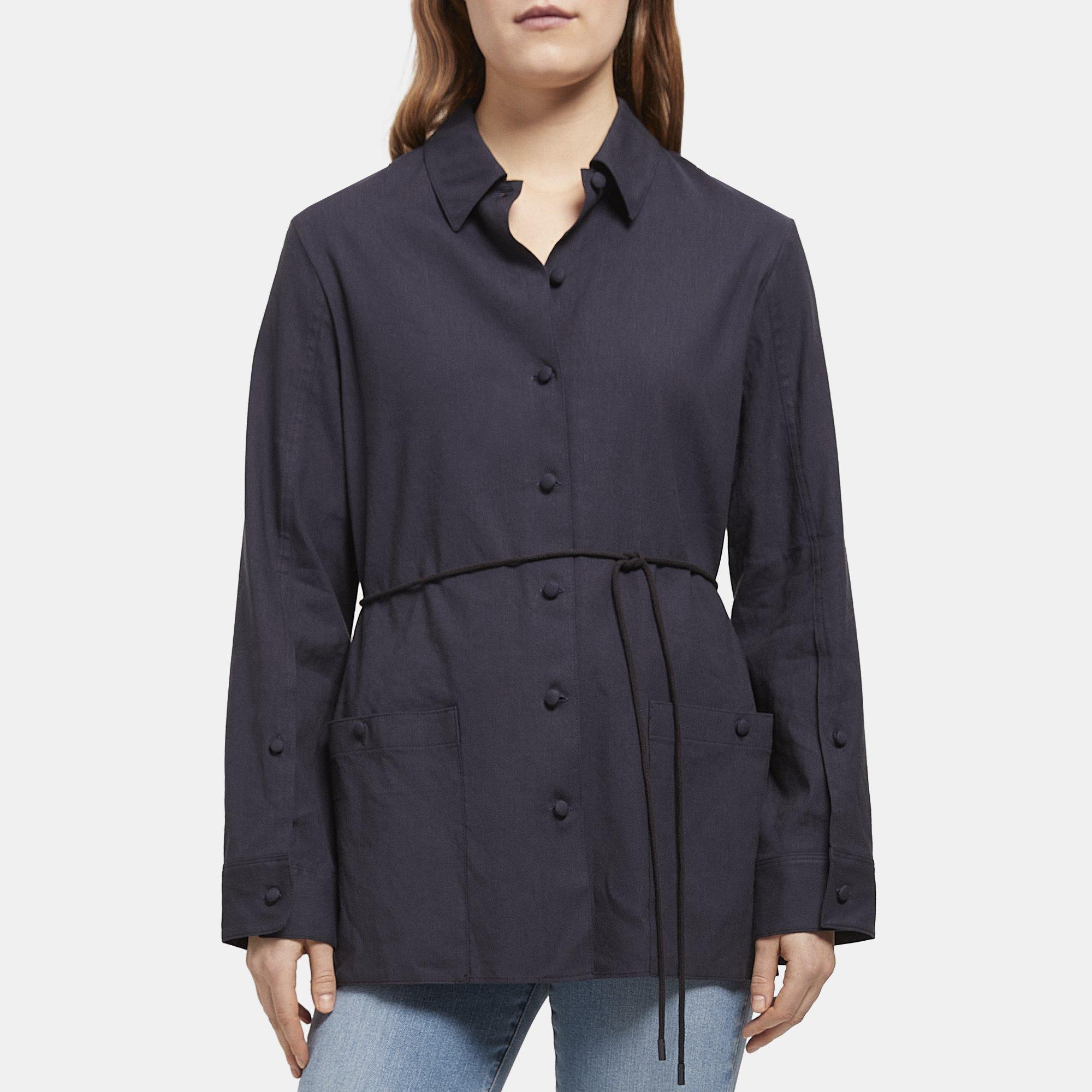 Theory Belted Shirt Jacket in Linen Blend