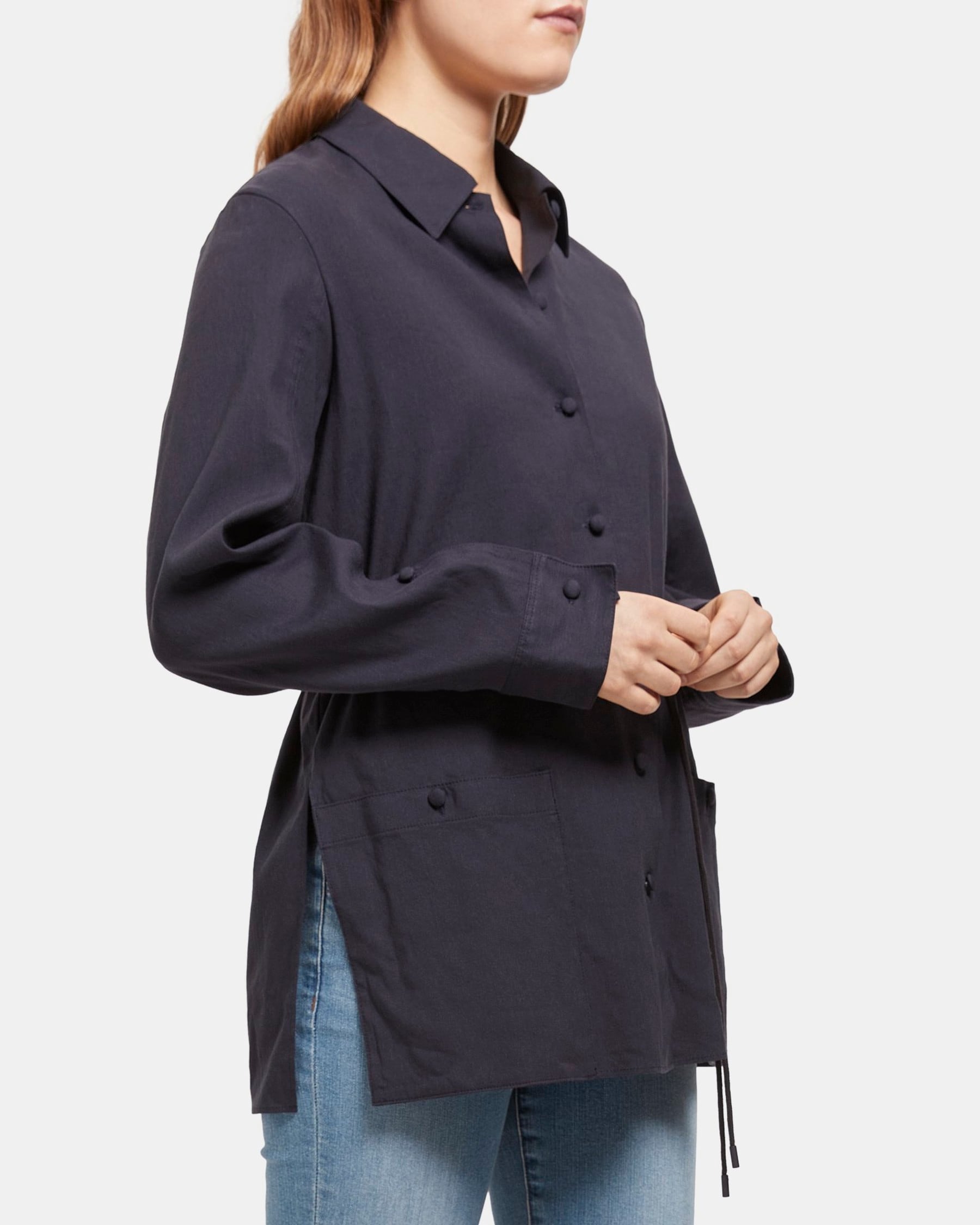 Linen Blend Belted Shirt Jacket | Theory Outlet