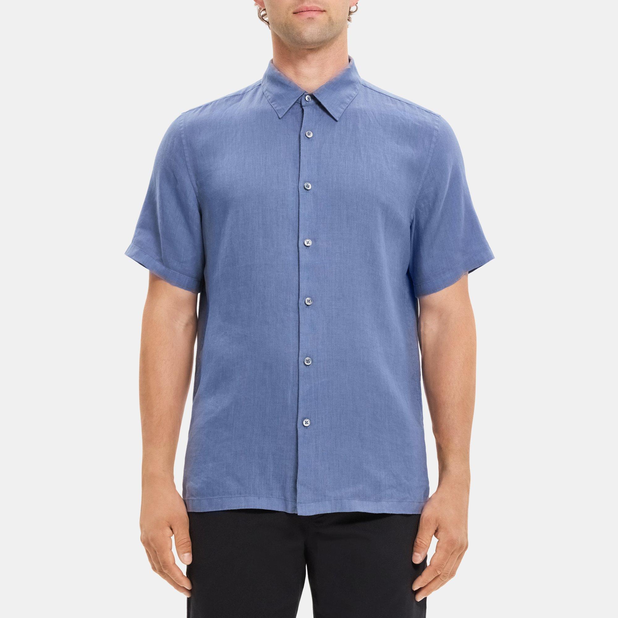 Linen Standard-Fit Short-Sleeve Shirt | Theory Outlet