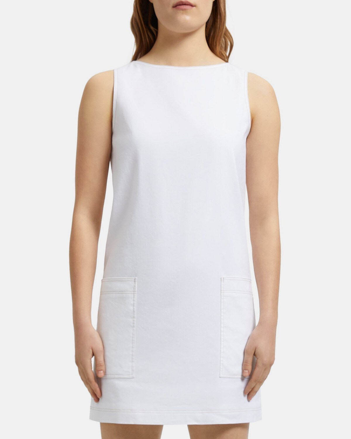 띠어리 민소매 원피스 Theory Sleeveless Shift Dress in Linen,WHITE