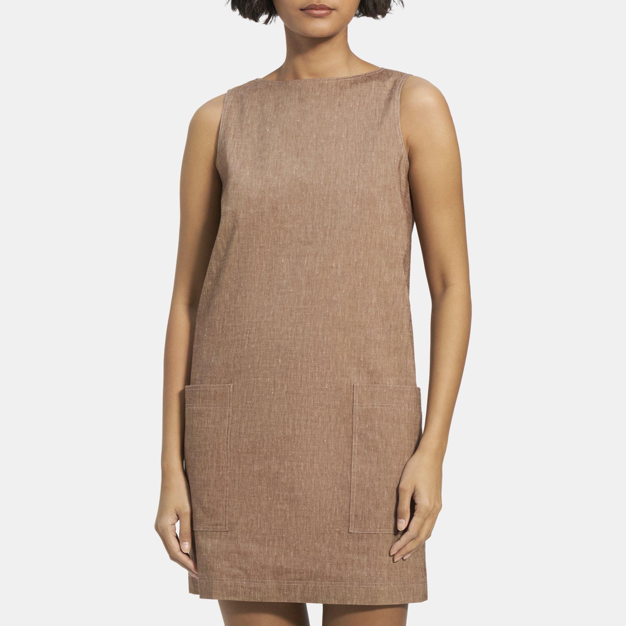 Theory Sleeveless Shift Dress in Linen Blend Melange