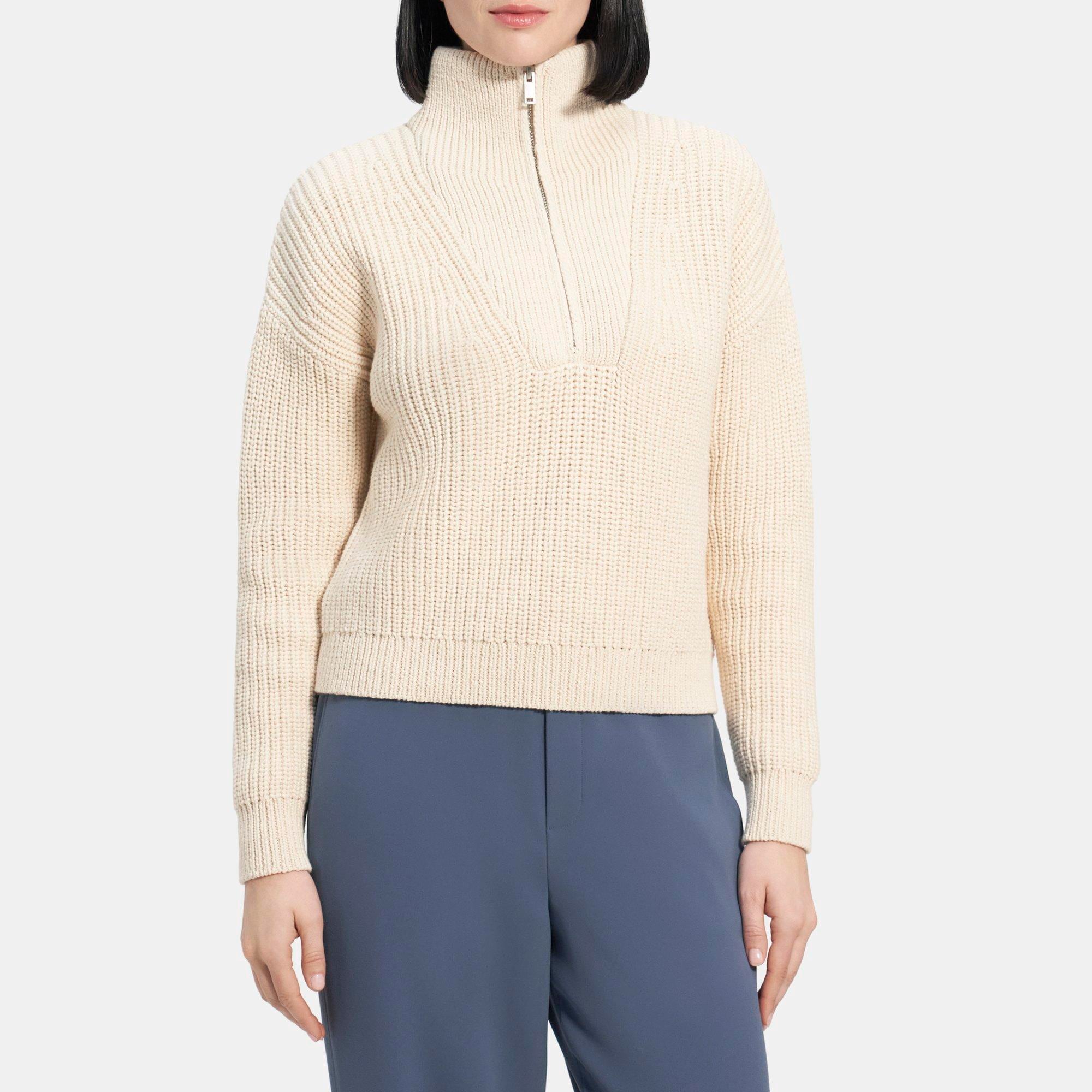 Rib Knit Cotton HalfZip Sweater Theory