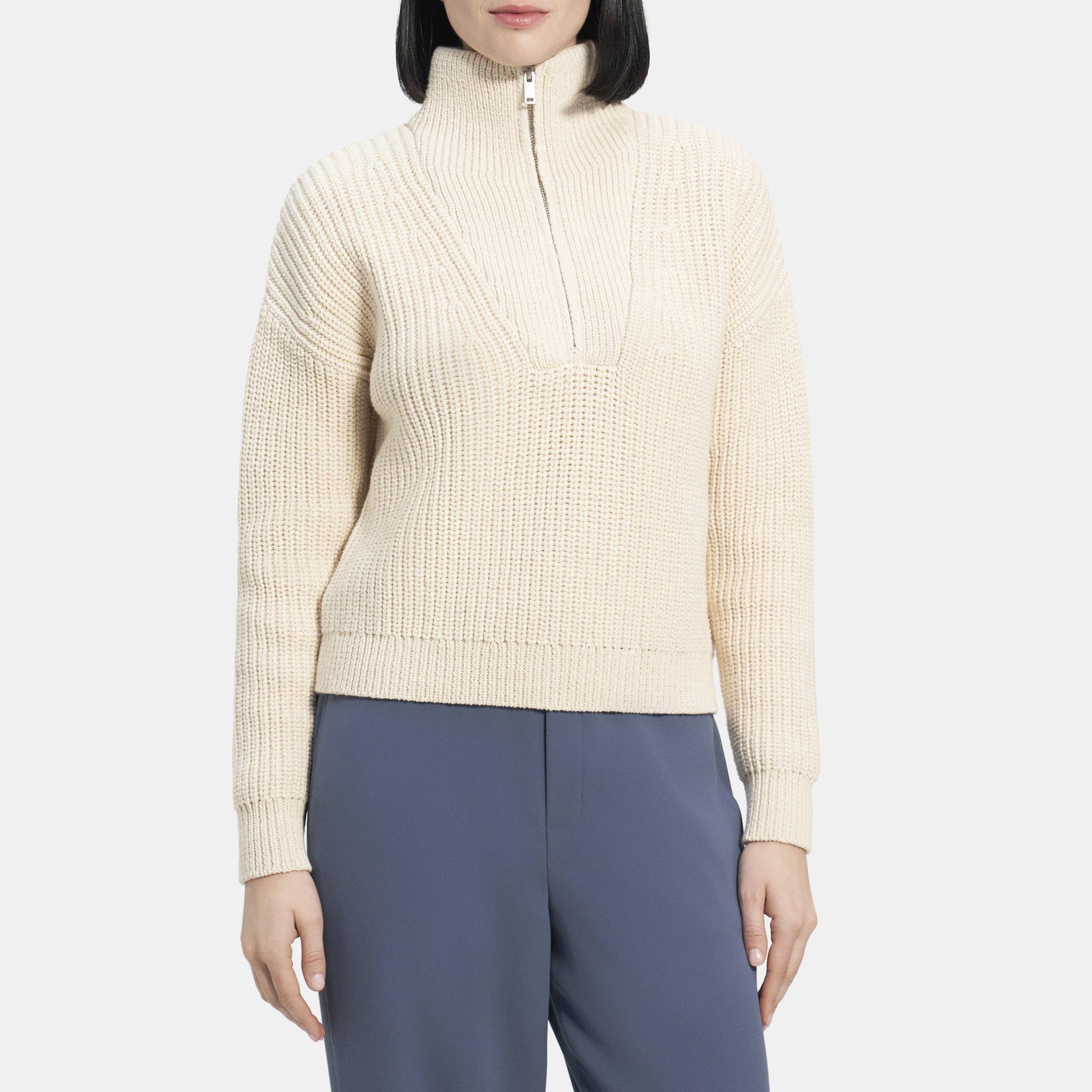 Rib Knit Cotton Half-Zip Sweater | Theory
