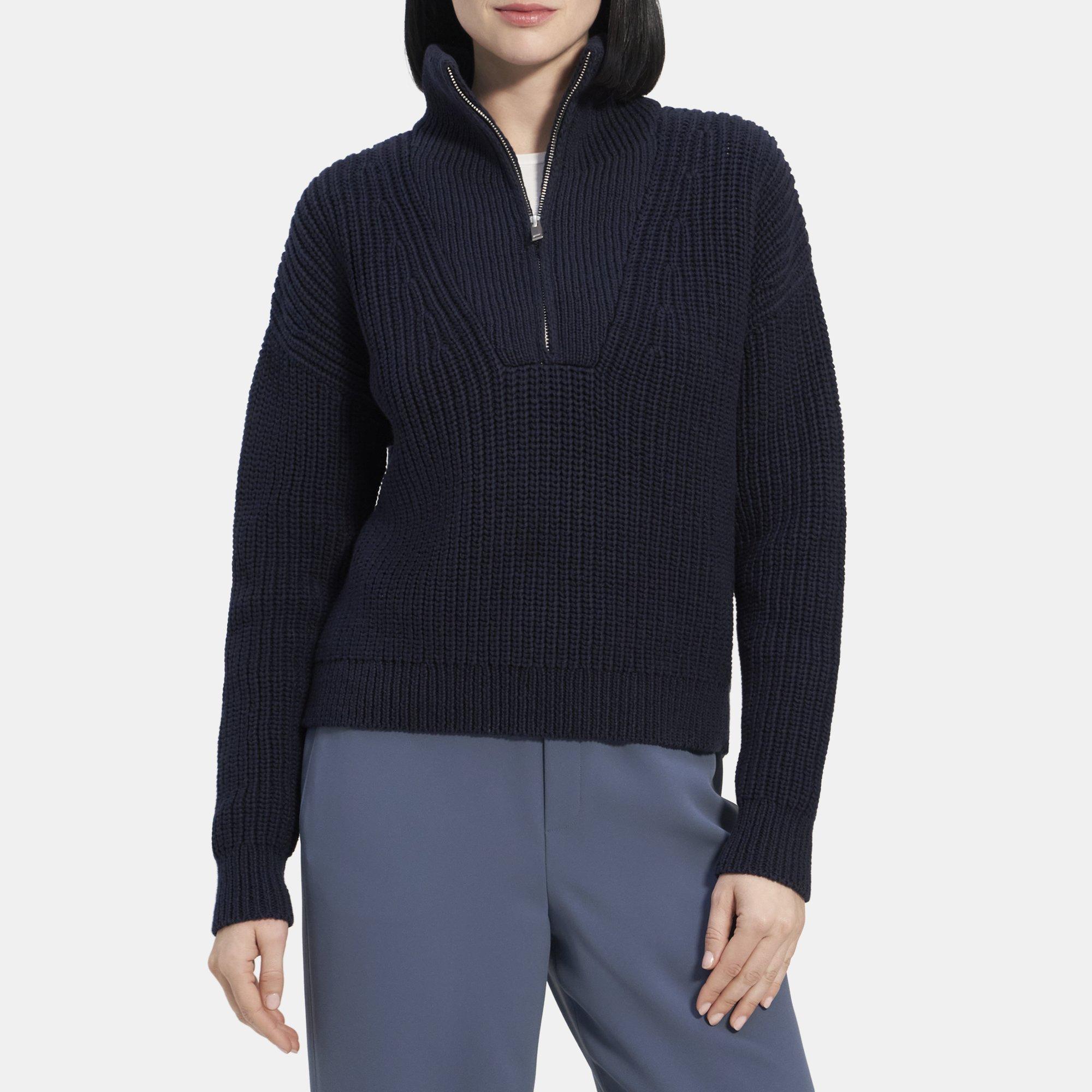 Rib Knit Cotton Half-Zip Sweater | Theory