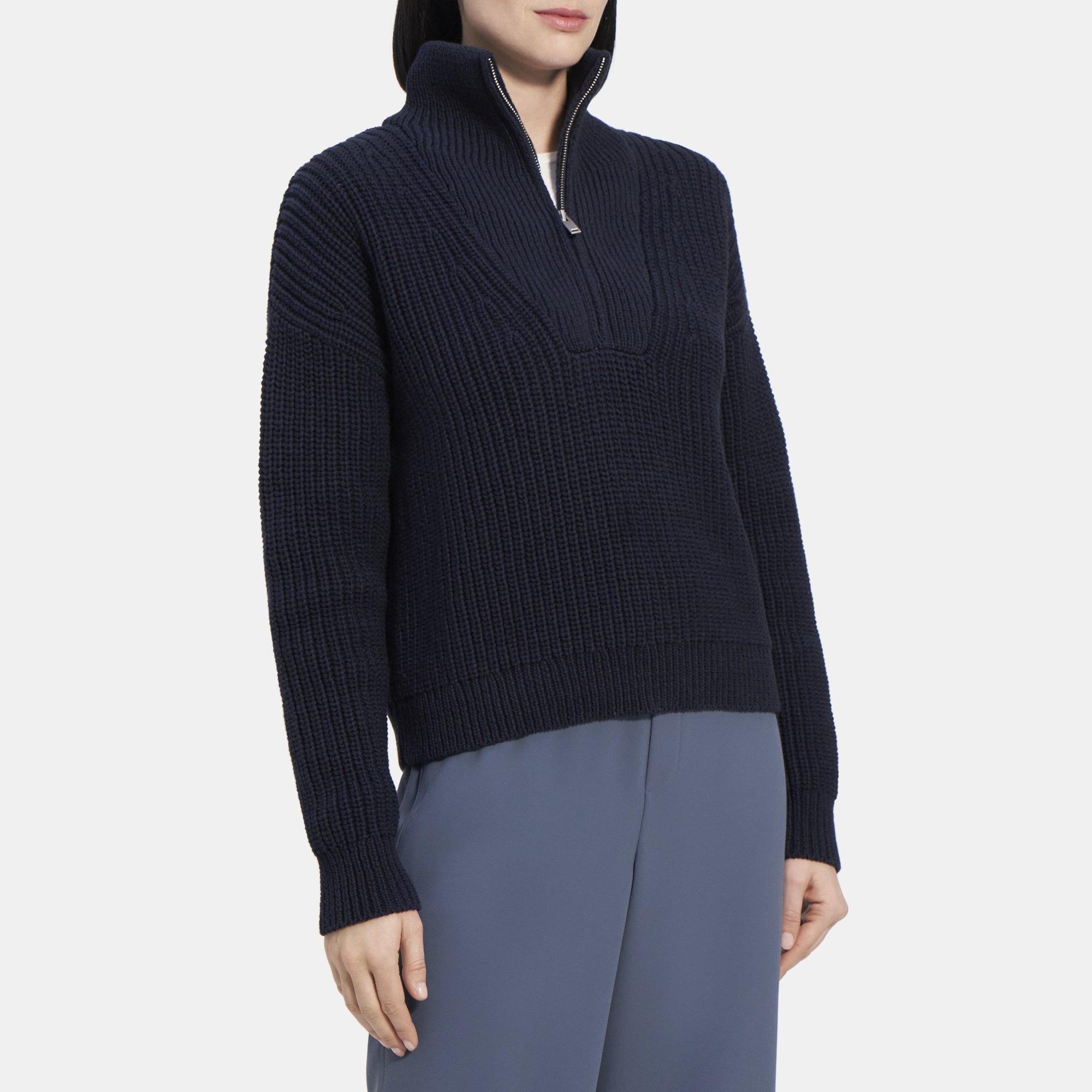 Half-Zip Sweater in Rib Knit Cotton